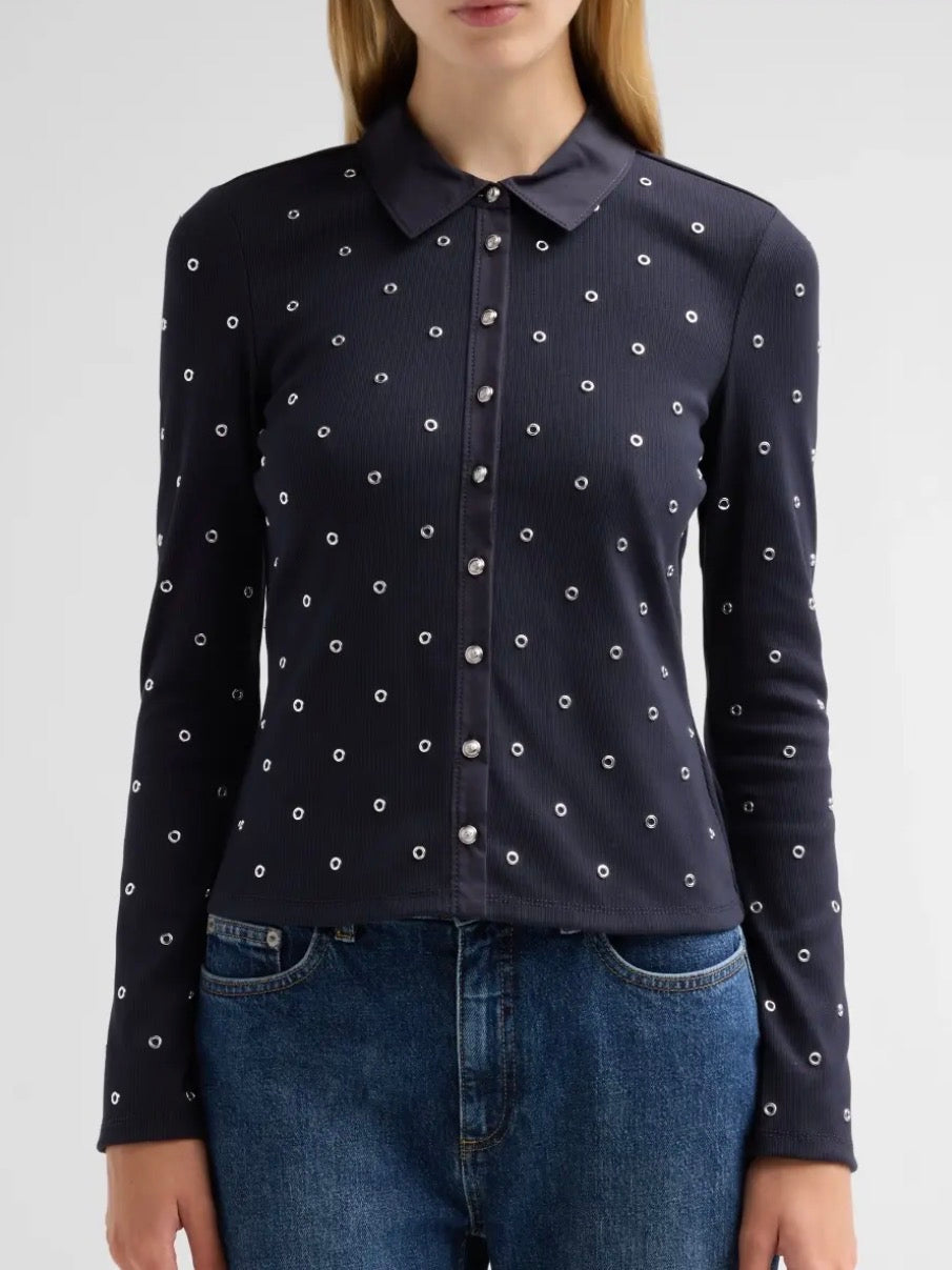 Ci1356 Grommet Navy Top