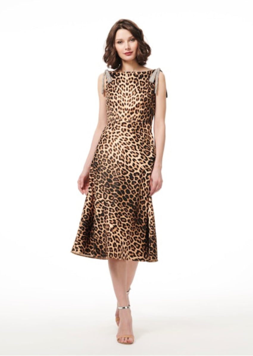 Em0150 Emily Shalant Animal Print Midi Dress