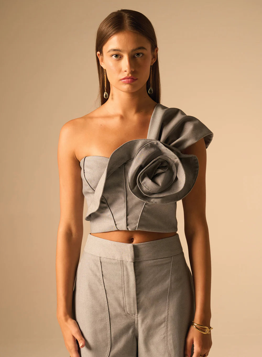 Jb158 Denim Flower Crop Top