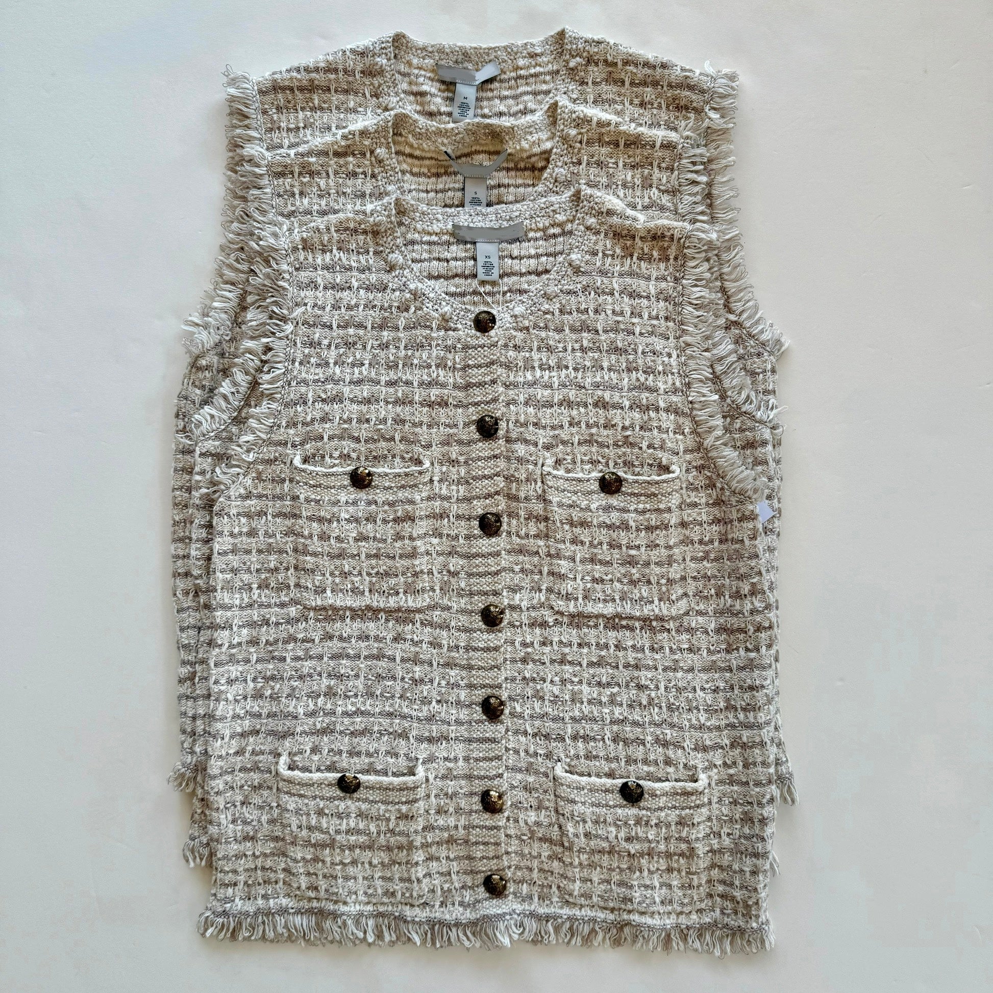 Aun14264 Tweed Fringe Vest