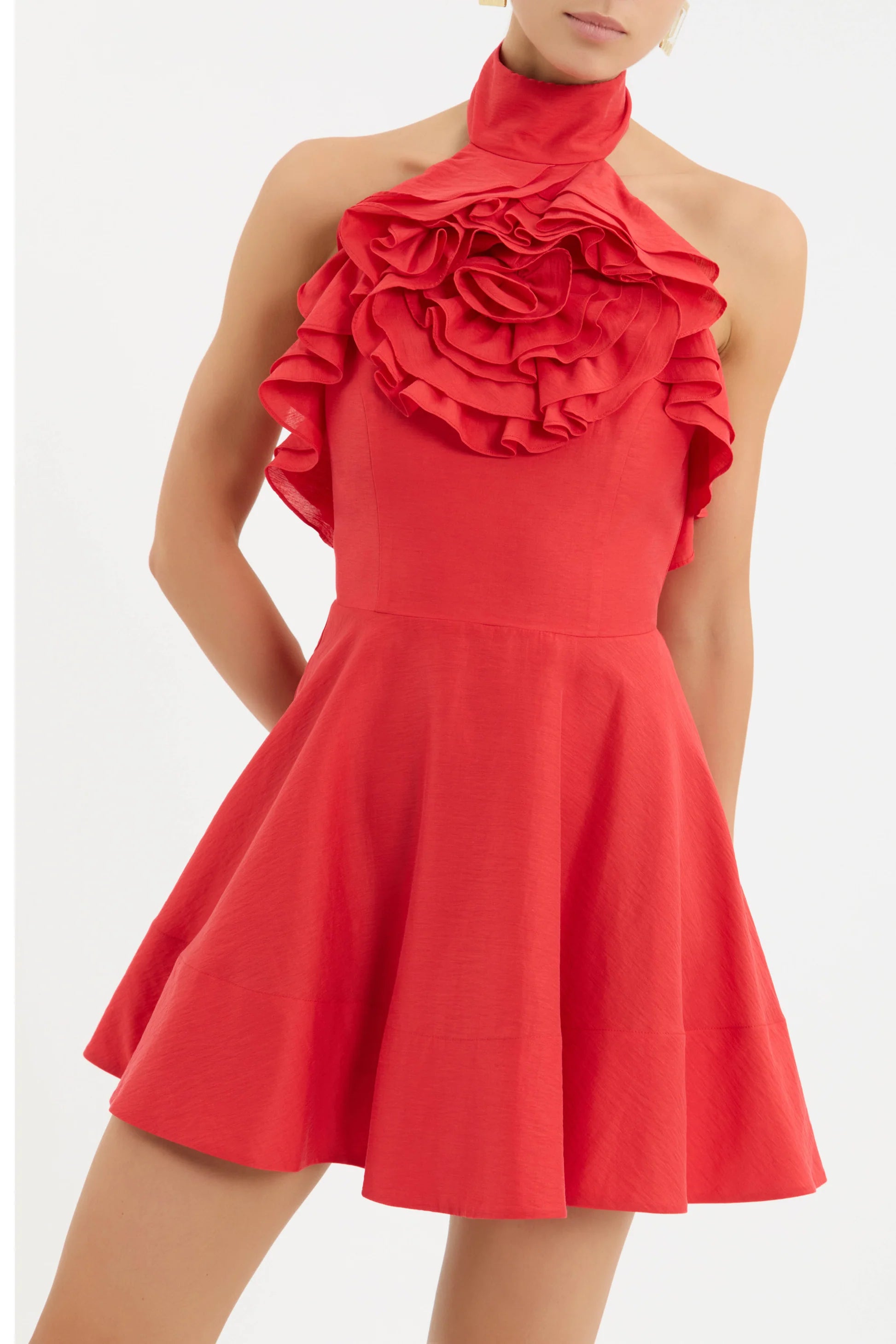 Re2504 Red Halter Mini Dress