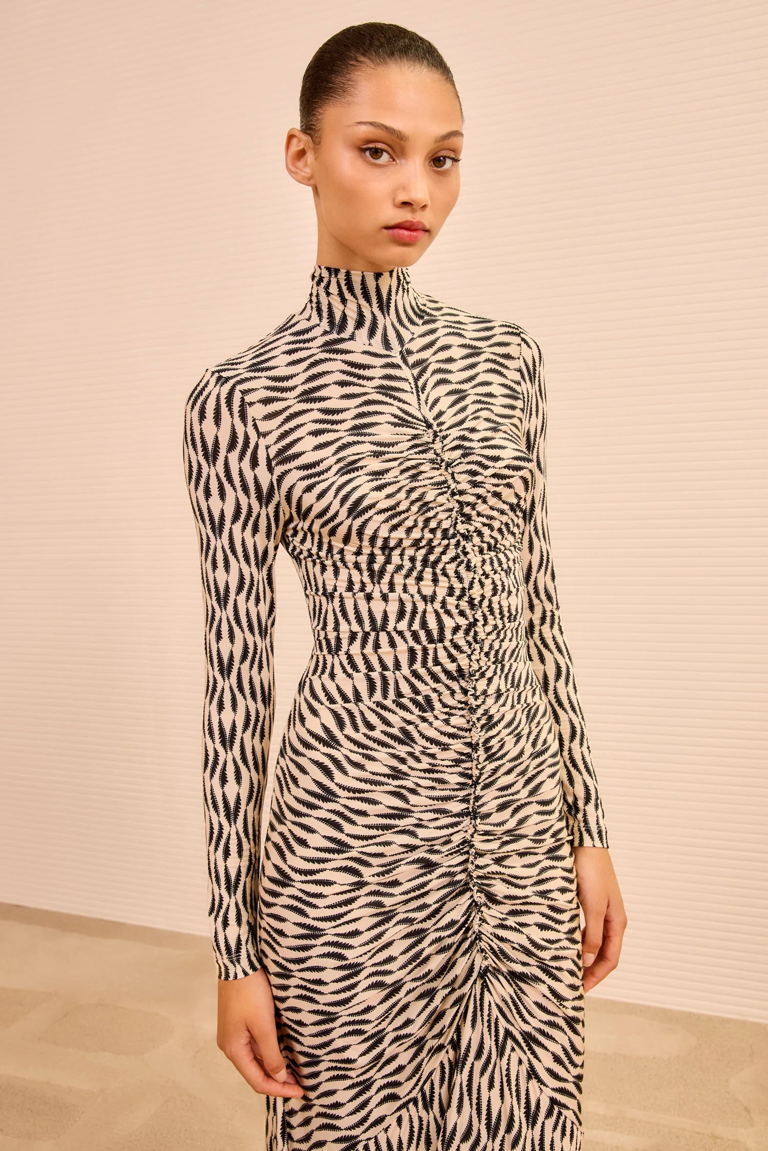 Ul0826 Ruched Turtleneck Dress