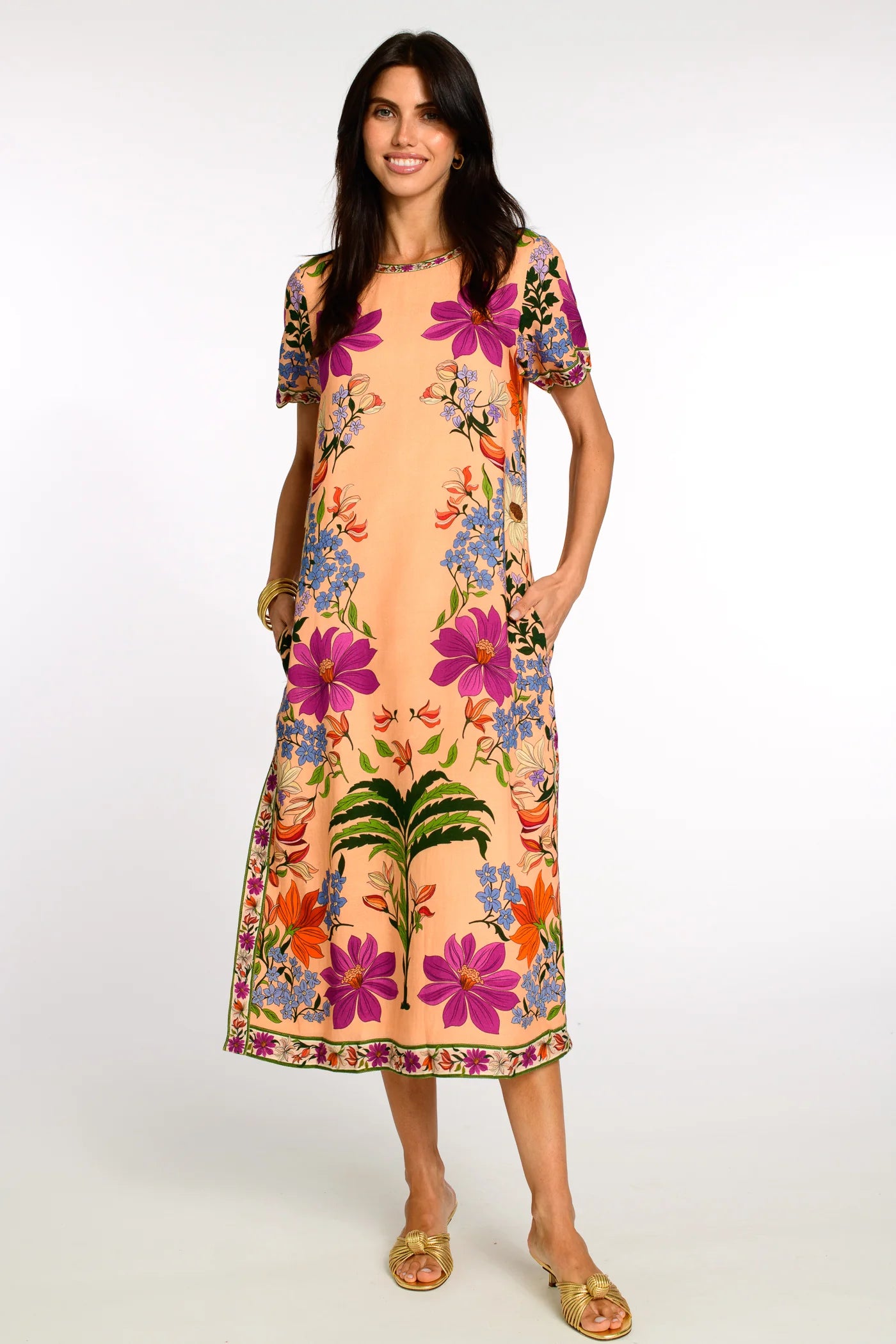 Ej182219 Peach Tapestry Midi Dress