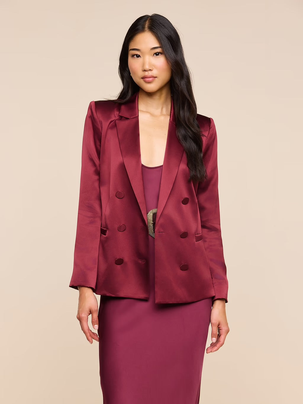 La10053 Merlot Satin Blazer