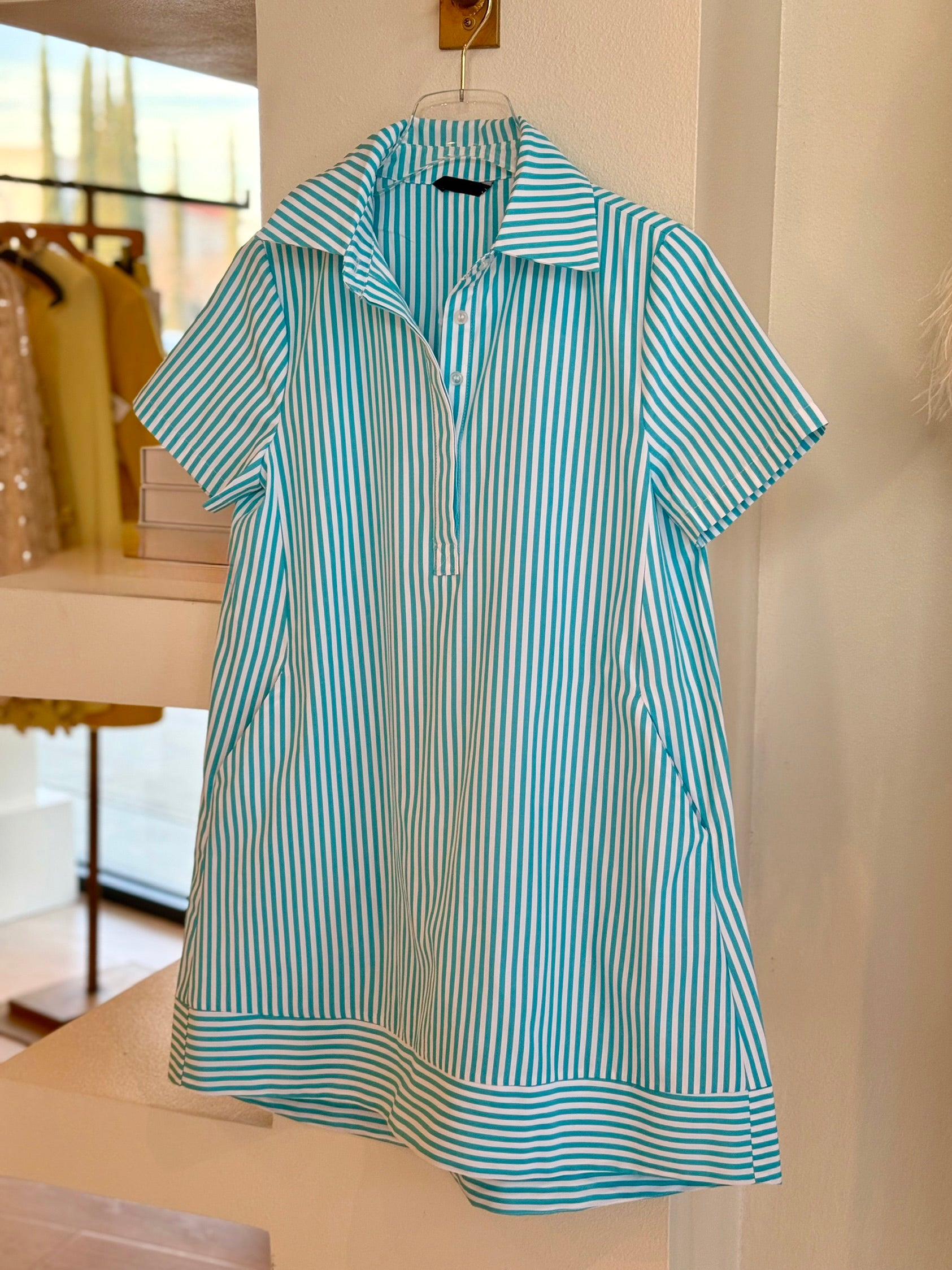 Do226 Turquoise Stripe Poplin Shift Dress
