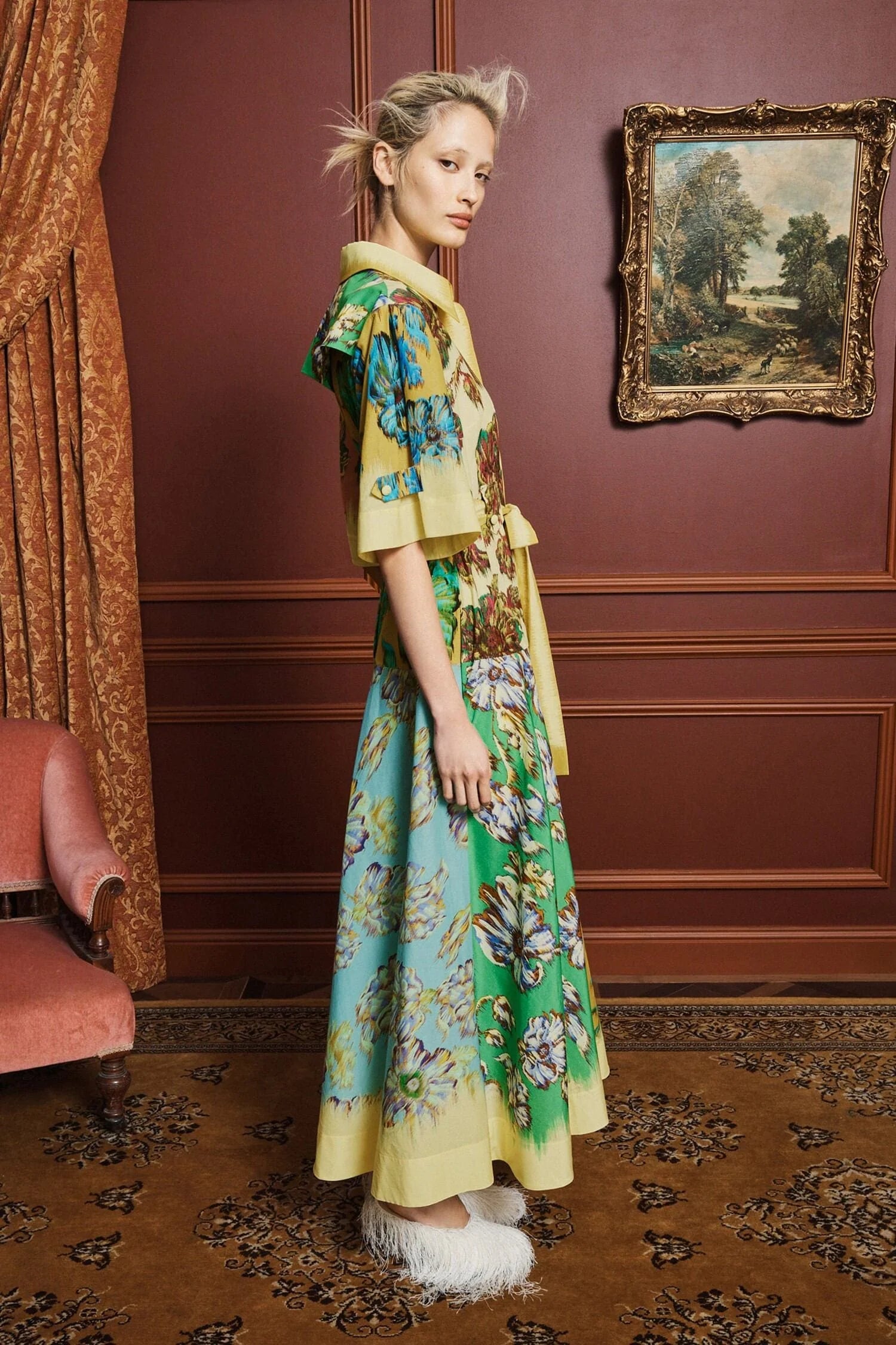 Al7745 Watercolor Floral Midi Dress