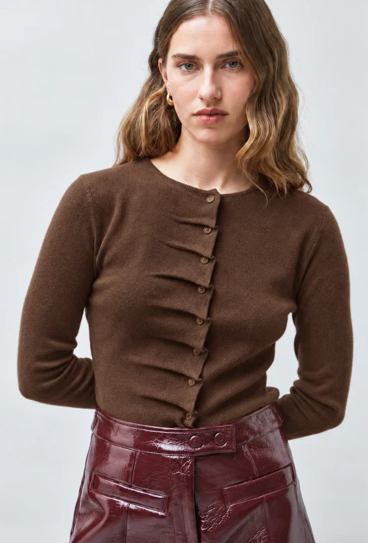 Sun2349 Brown Pleated Cardigan