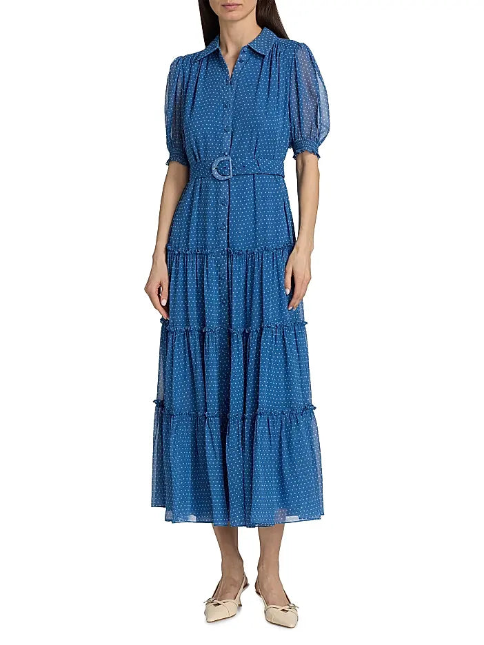 Ci349112 Blue Polka Dot Midi Dress