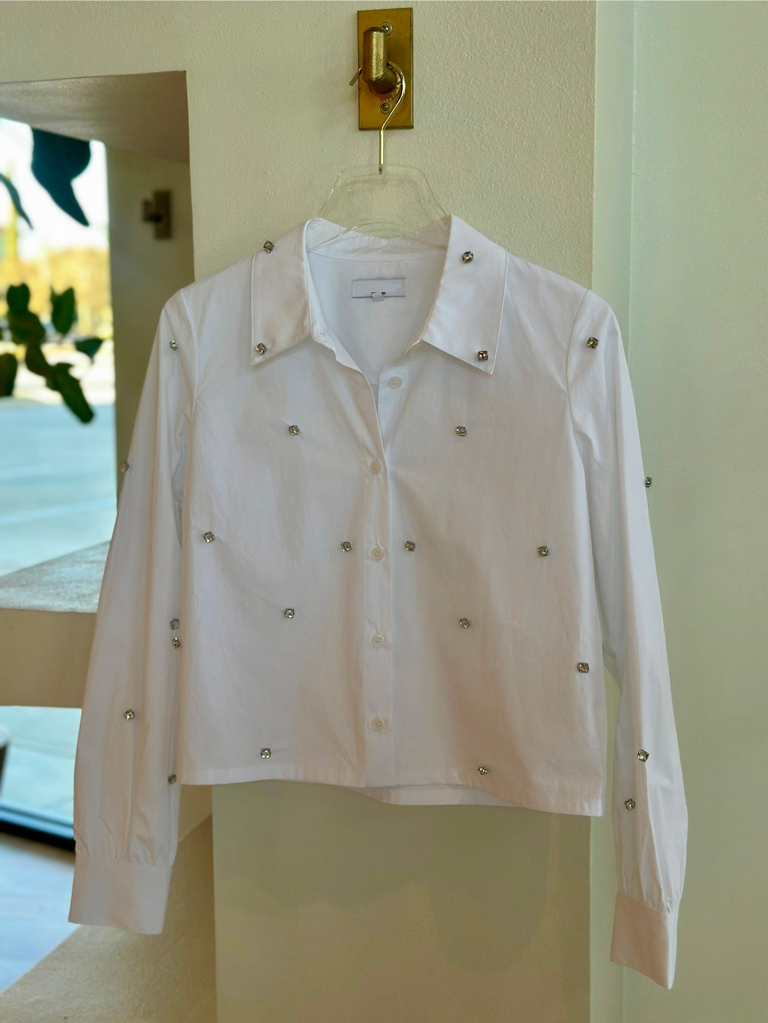 Js71003 White Rhinestone Top