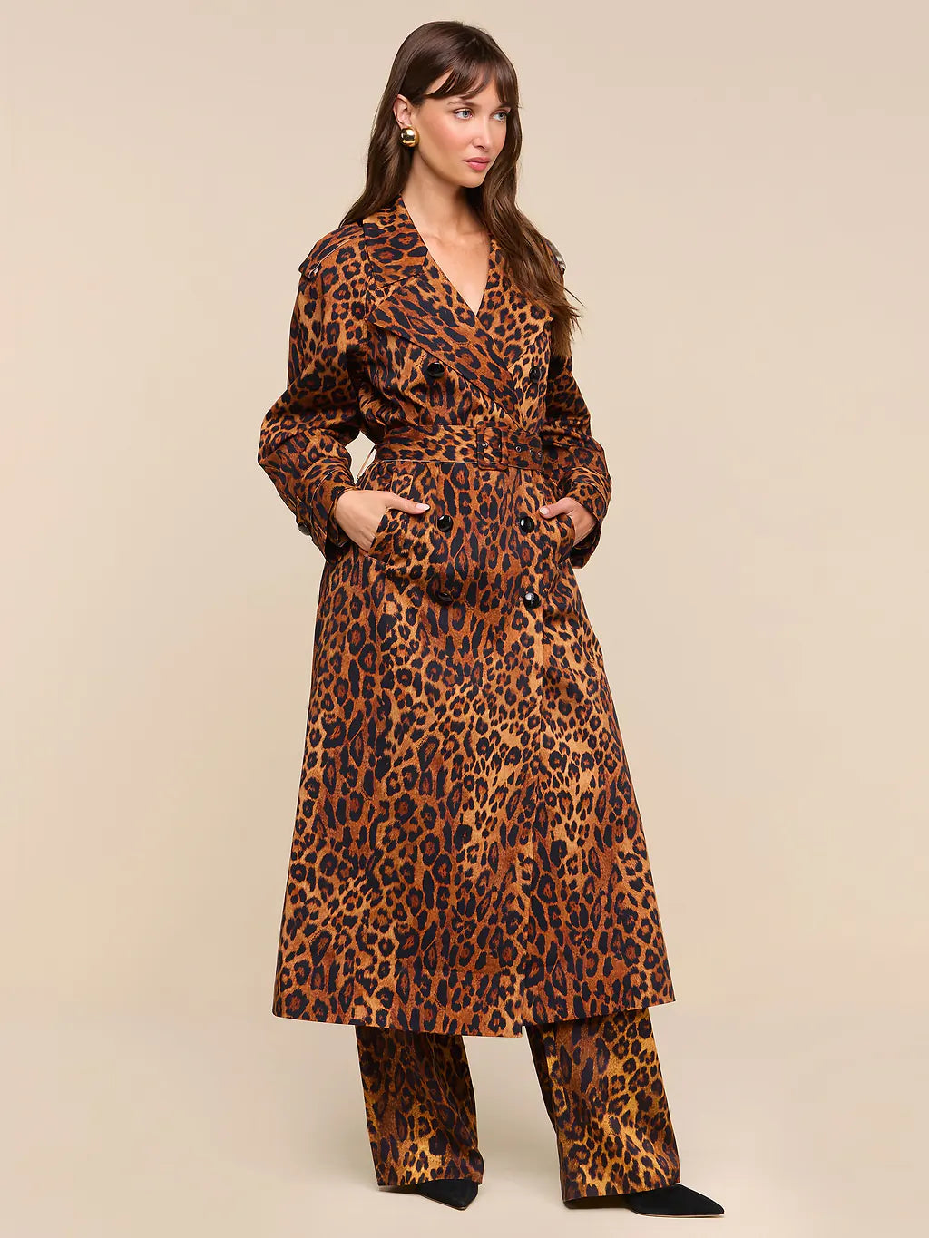 La10046 Leopard Trench Coat