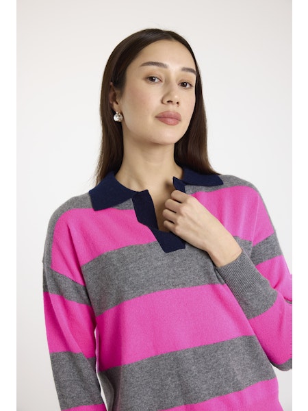Br079 Brodie Pink Stripe Rugby Polo Sweater