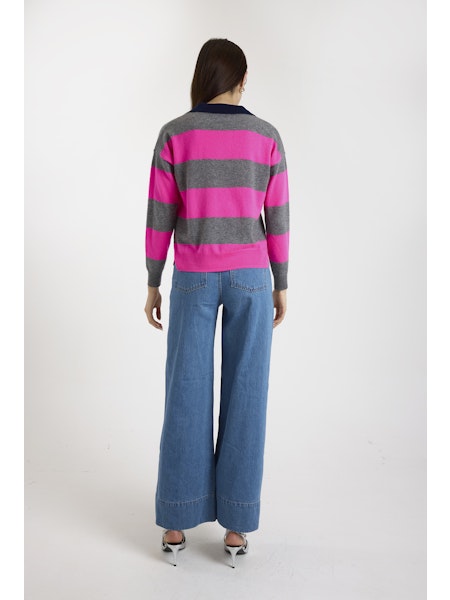 Br079 Brodie Pink Stripe Rugby Polo Sweater
