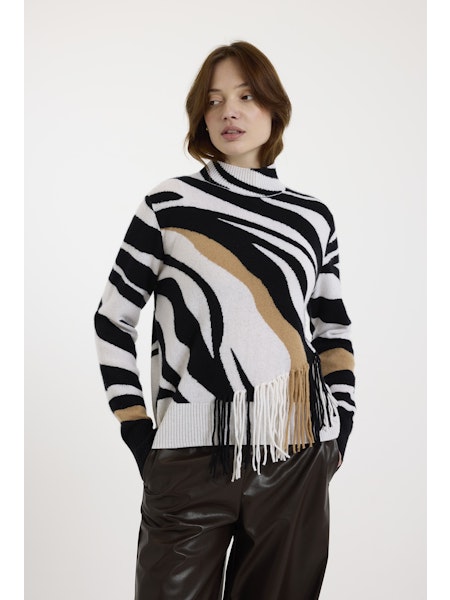 Br080 Zebra Fringe Sweater