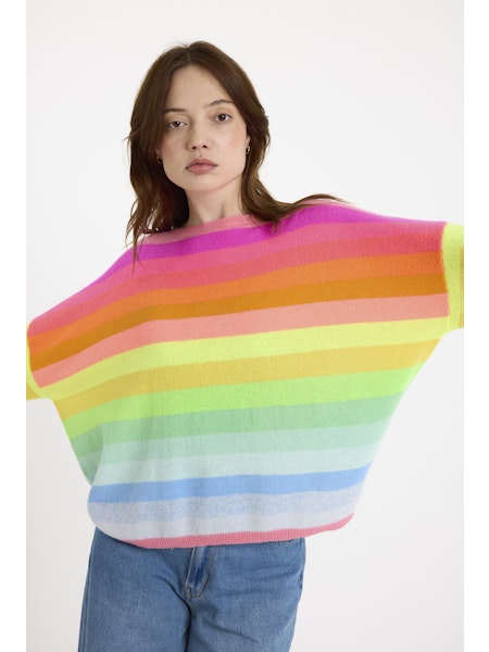 Br8093 Rainbow Stripe Dolman Sweater