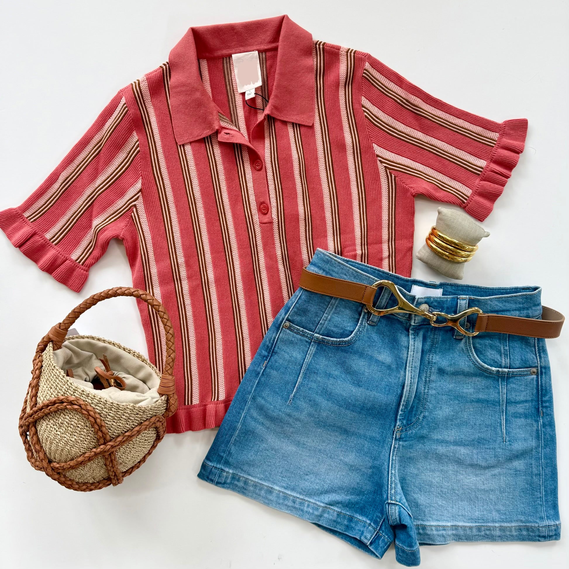 Cizk1263 Pink Stripe Knit Top