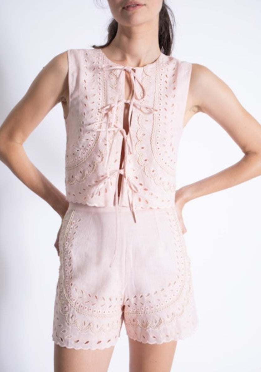 Ka2161 Karina Grimaldi Blush Embroidered Shorts