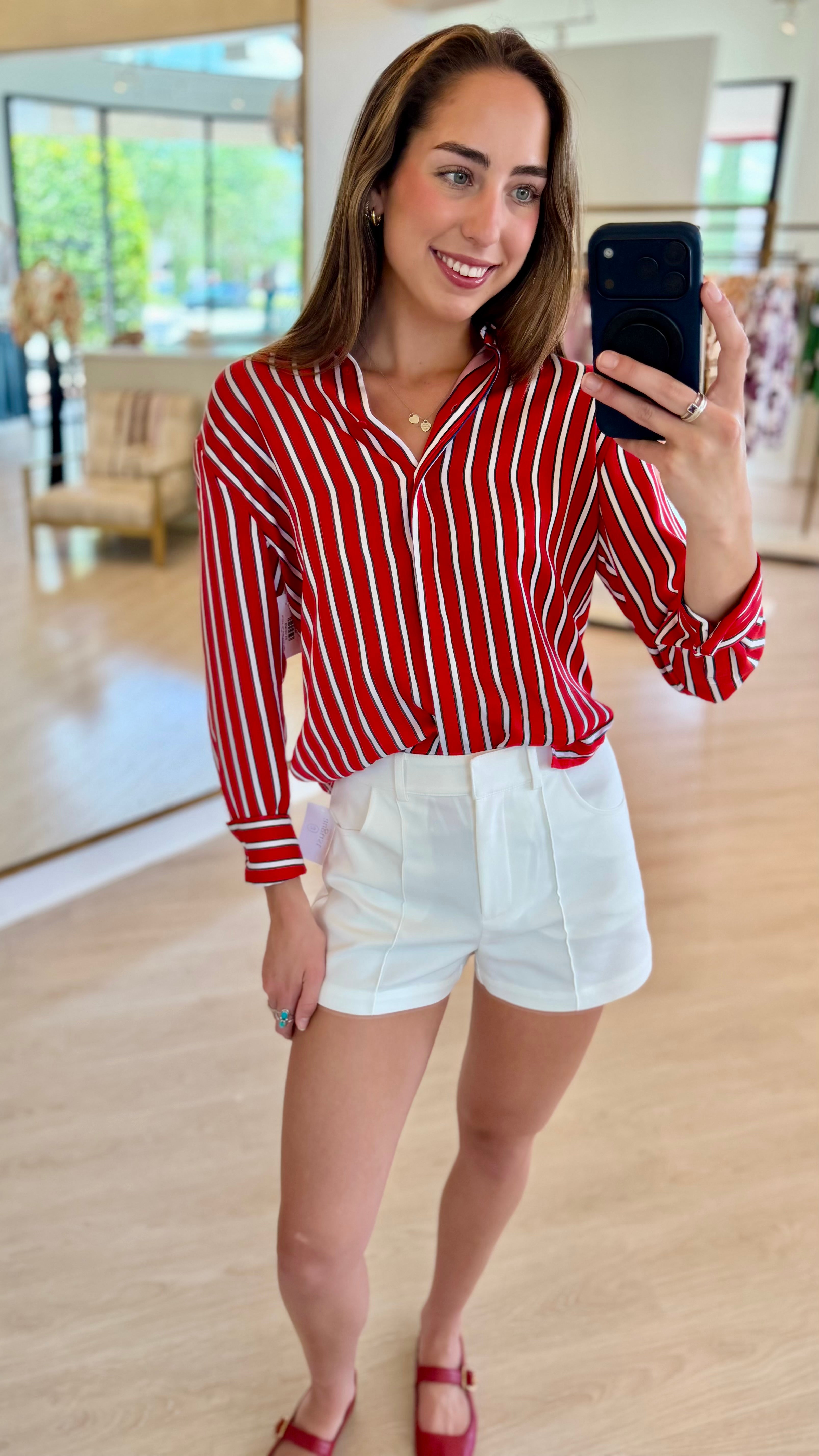 Alcc23011 Red Stripe Button Down