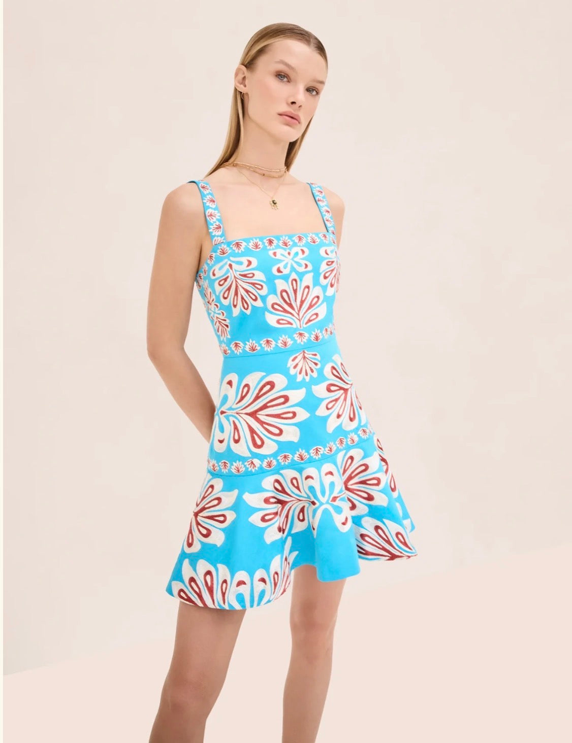 Al1120 Saverine Blue Embroidered Dress