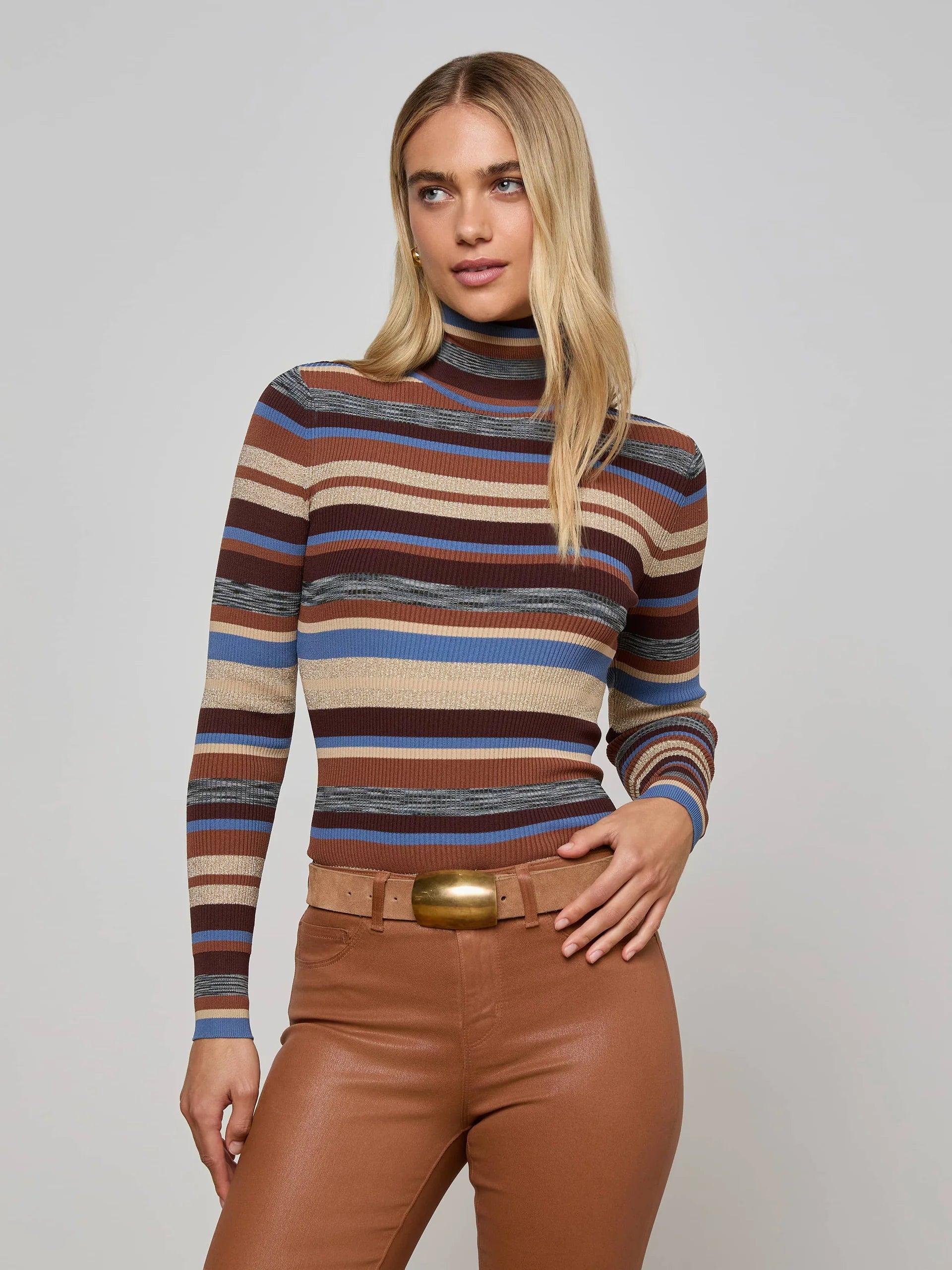 La8968 Brown Stripe Turtleneck