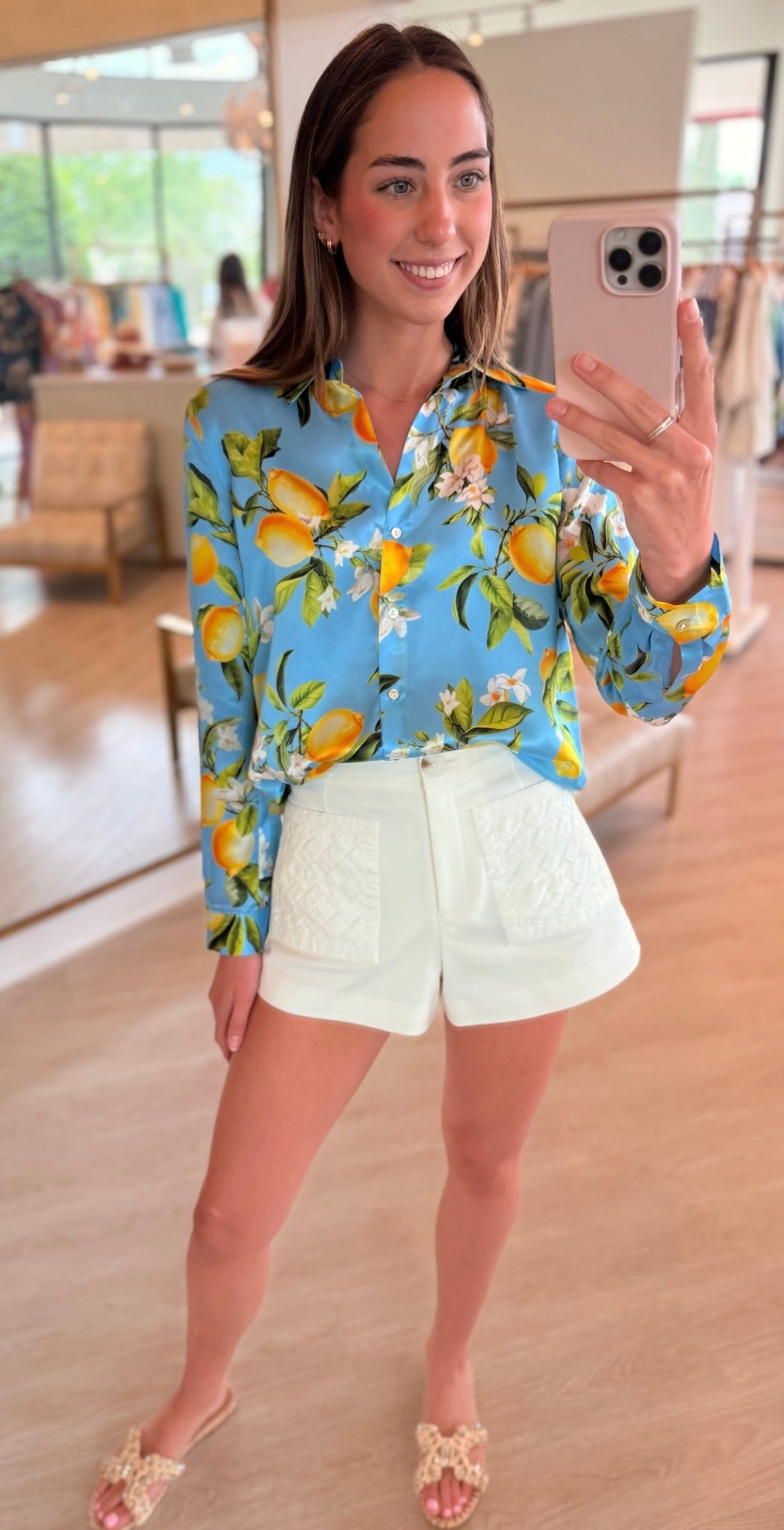 La40223 Floral Lemon Silk Blouse
