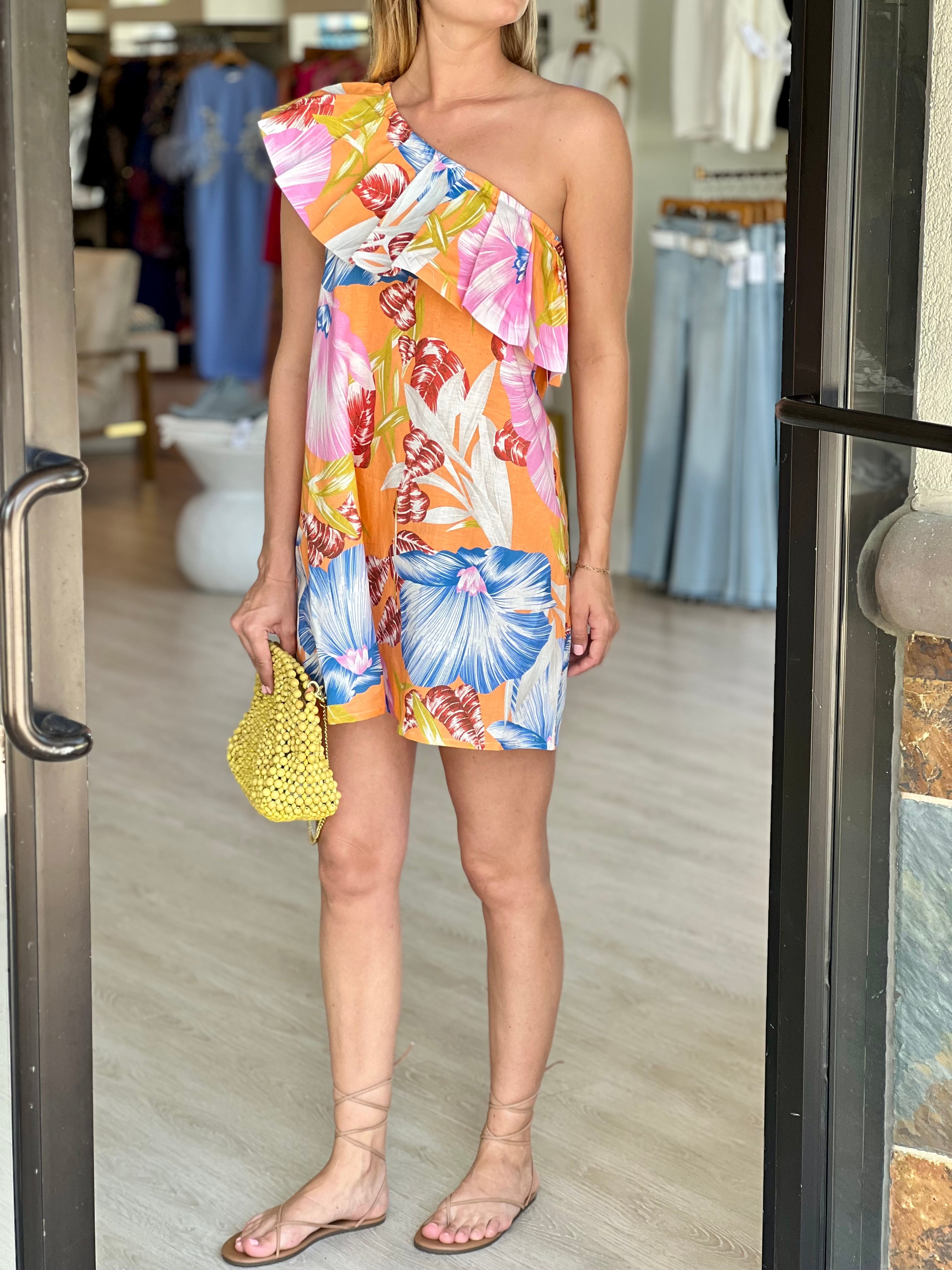 Never A Wallflower Tropical Tangerine Dress