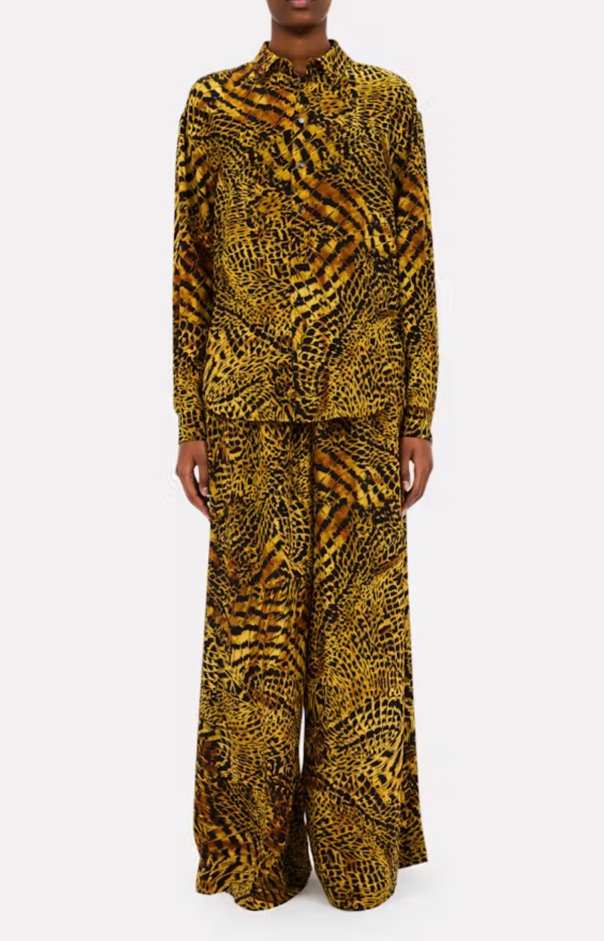 Ul0414 Animal Print Silk Wide Leg Pants