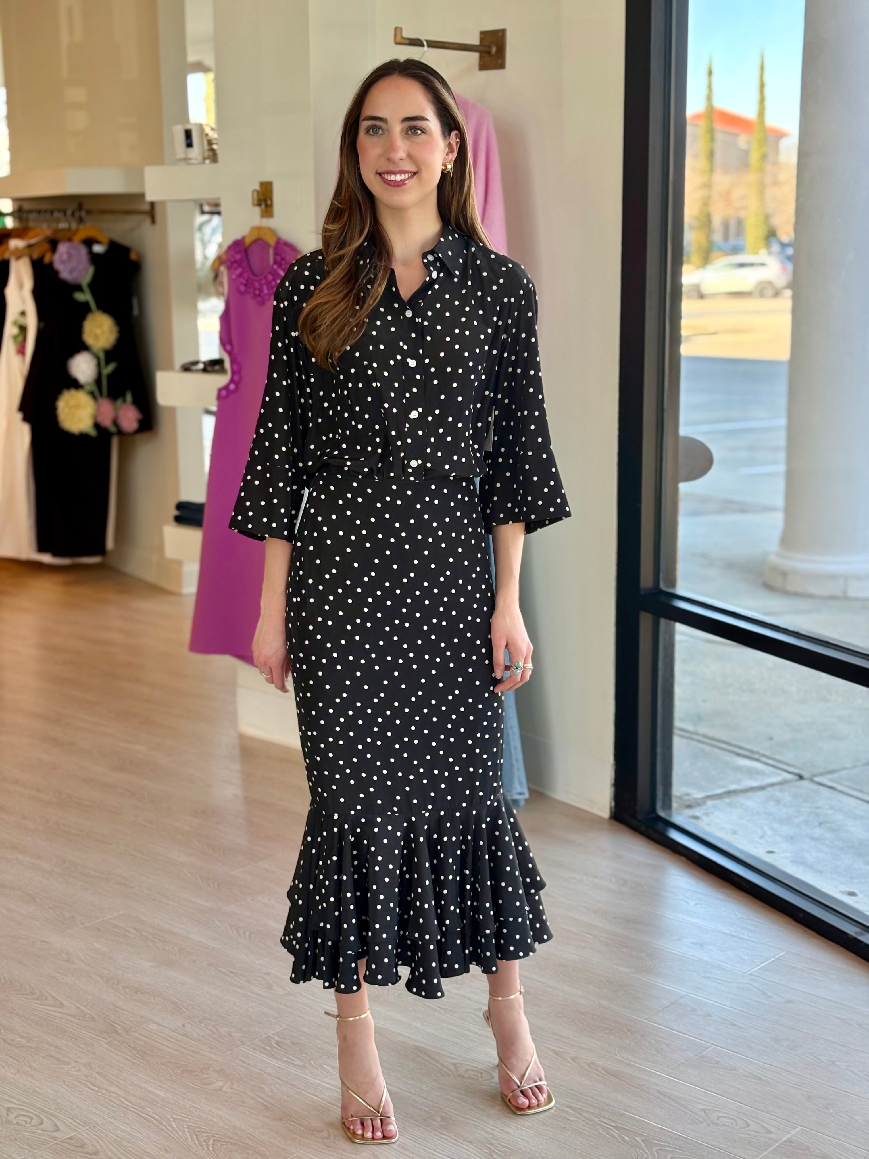 Sm26010 Polka Dot Midi Skirt