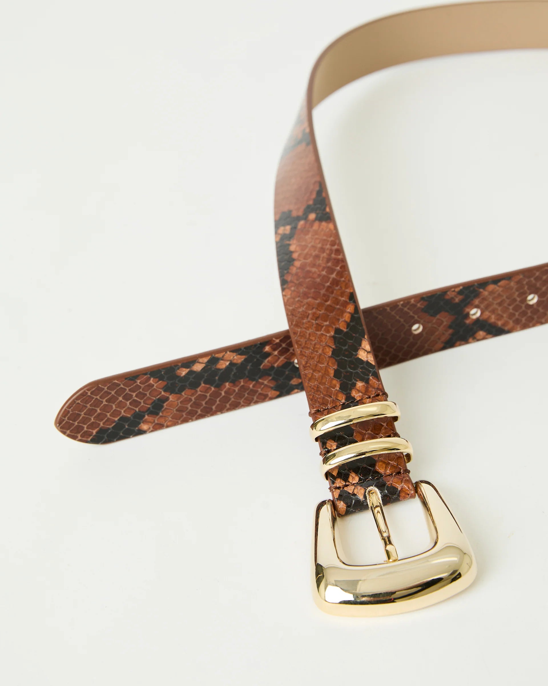 Bebh984 Milan Python Belt - Cognac/Gold