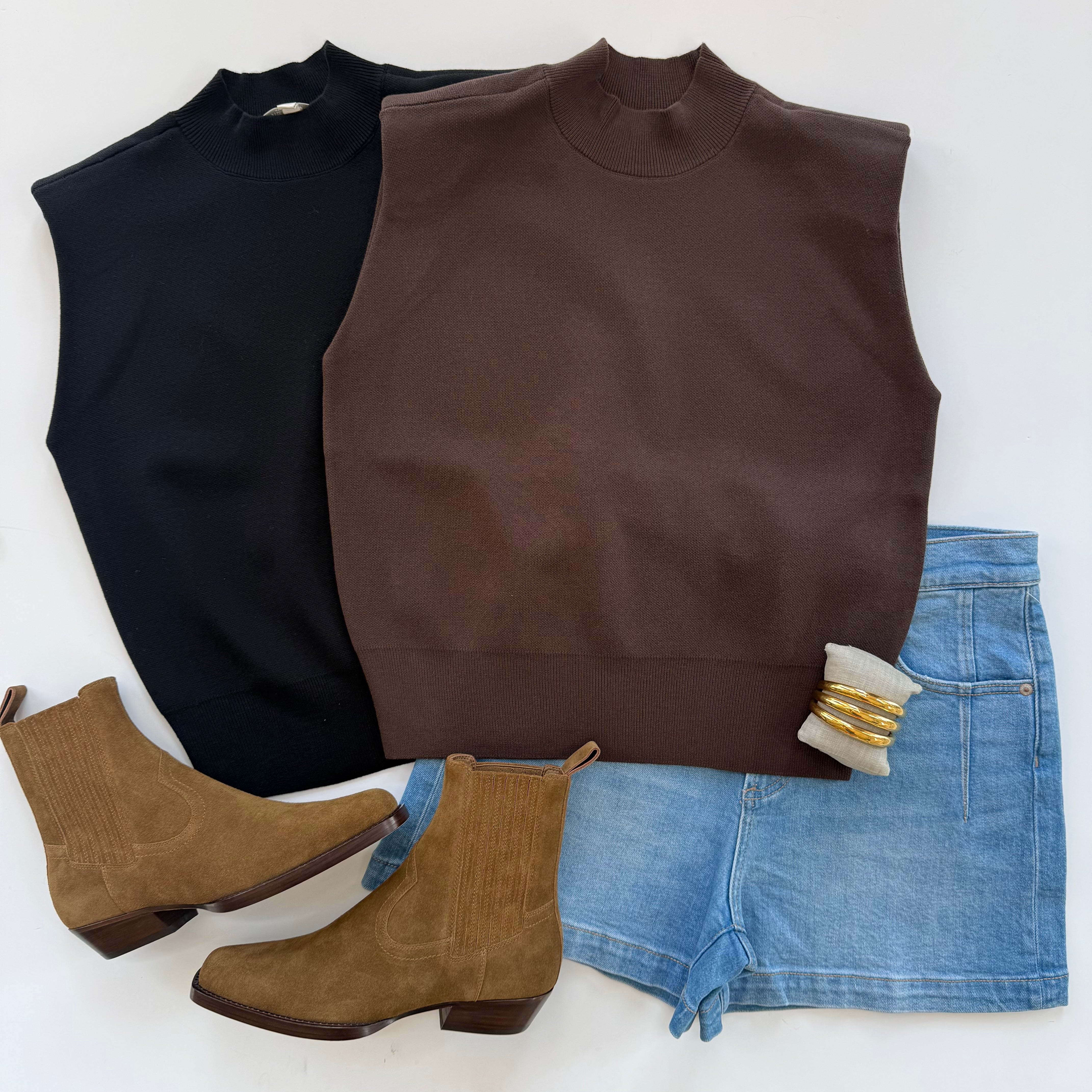 Fa3553 Black Mock Neck Knit Top