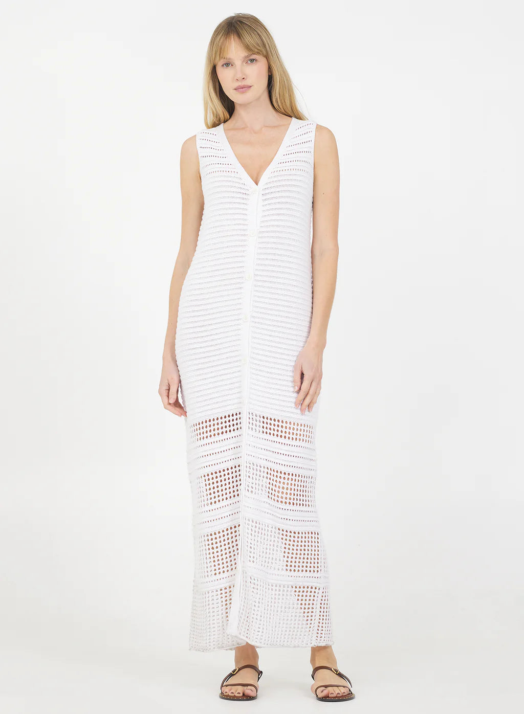 Ogd811 White Crochet Midi Dress