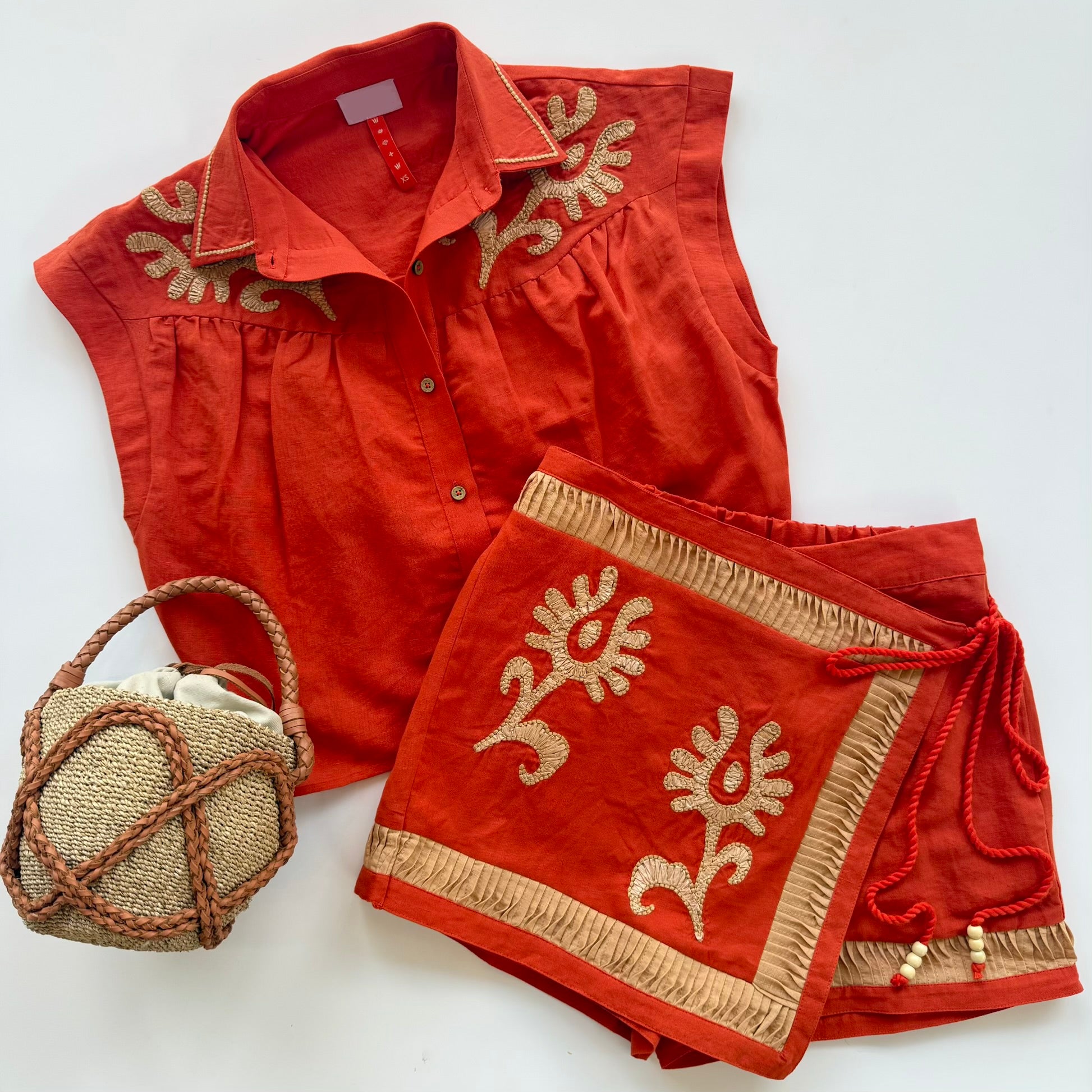 Ne053 Orange Raffia Top