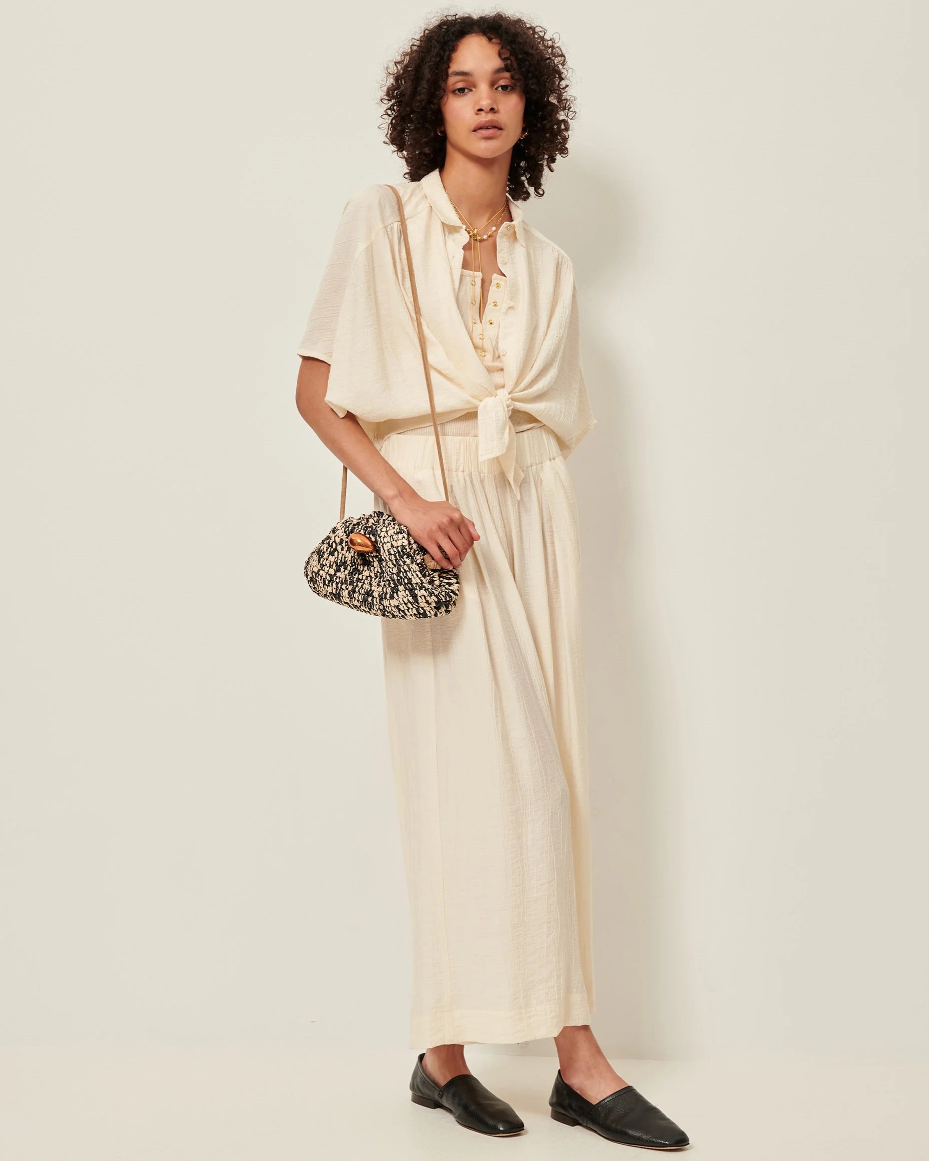 Se0023 Cream Tie Front Top