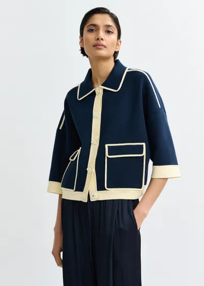 Esjugly Navy Contrast Cardigan
