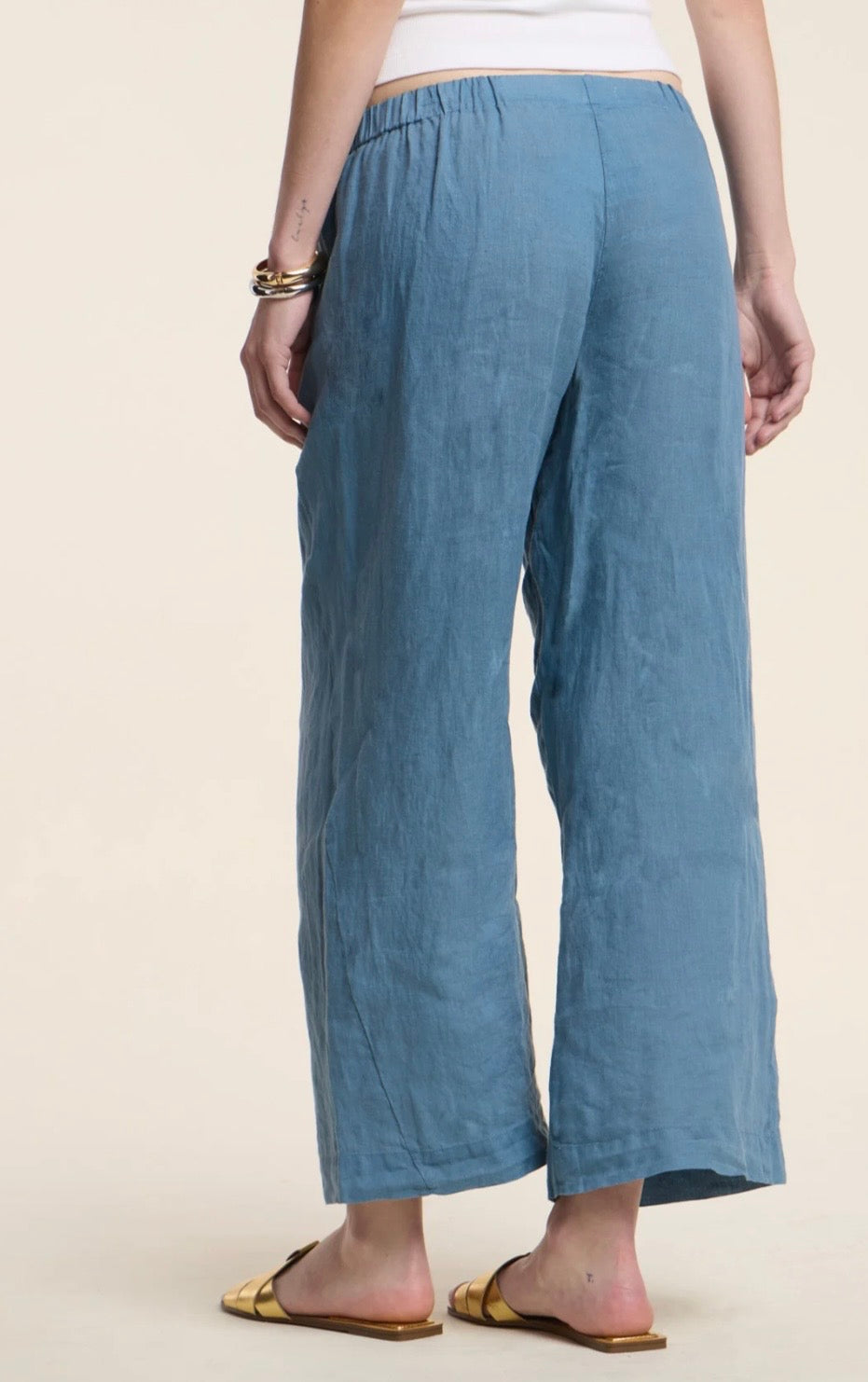Velola Blue Linen Ankle Pant