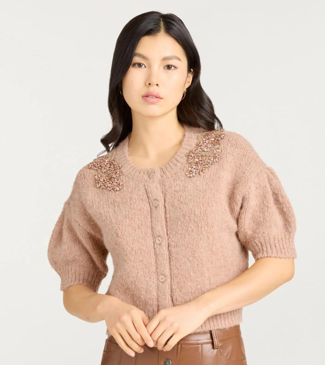 Cizk0866 Blush Embellished Cardigan