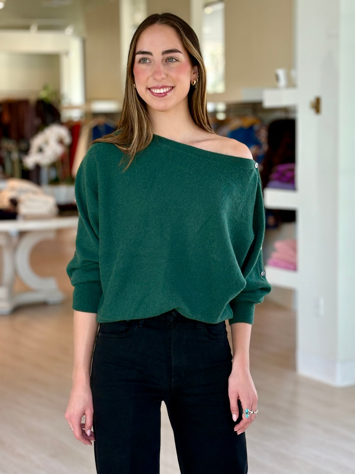 Co140 Green Button Boatneck Sweater