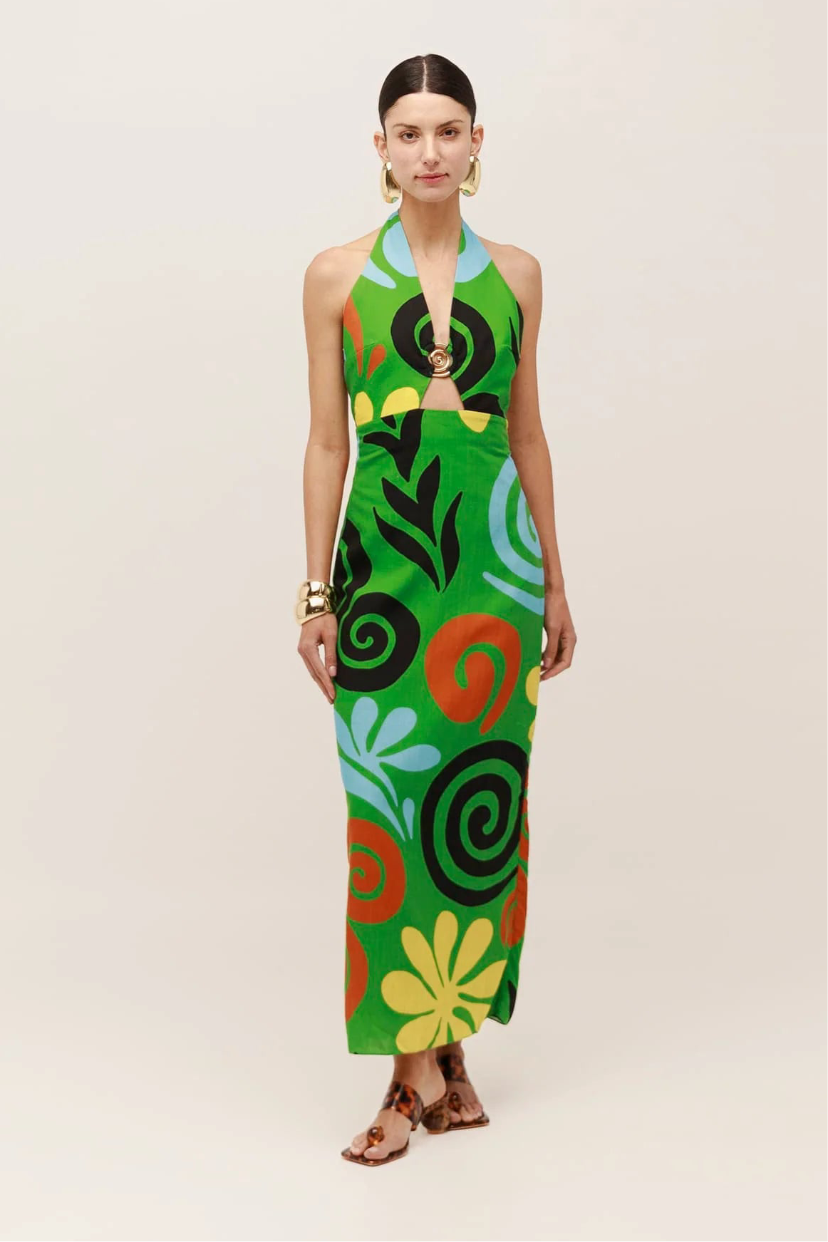 Ca434 Green Multi Halter Dress