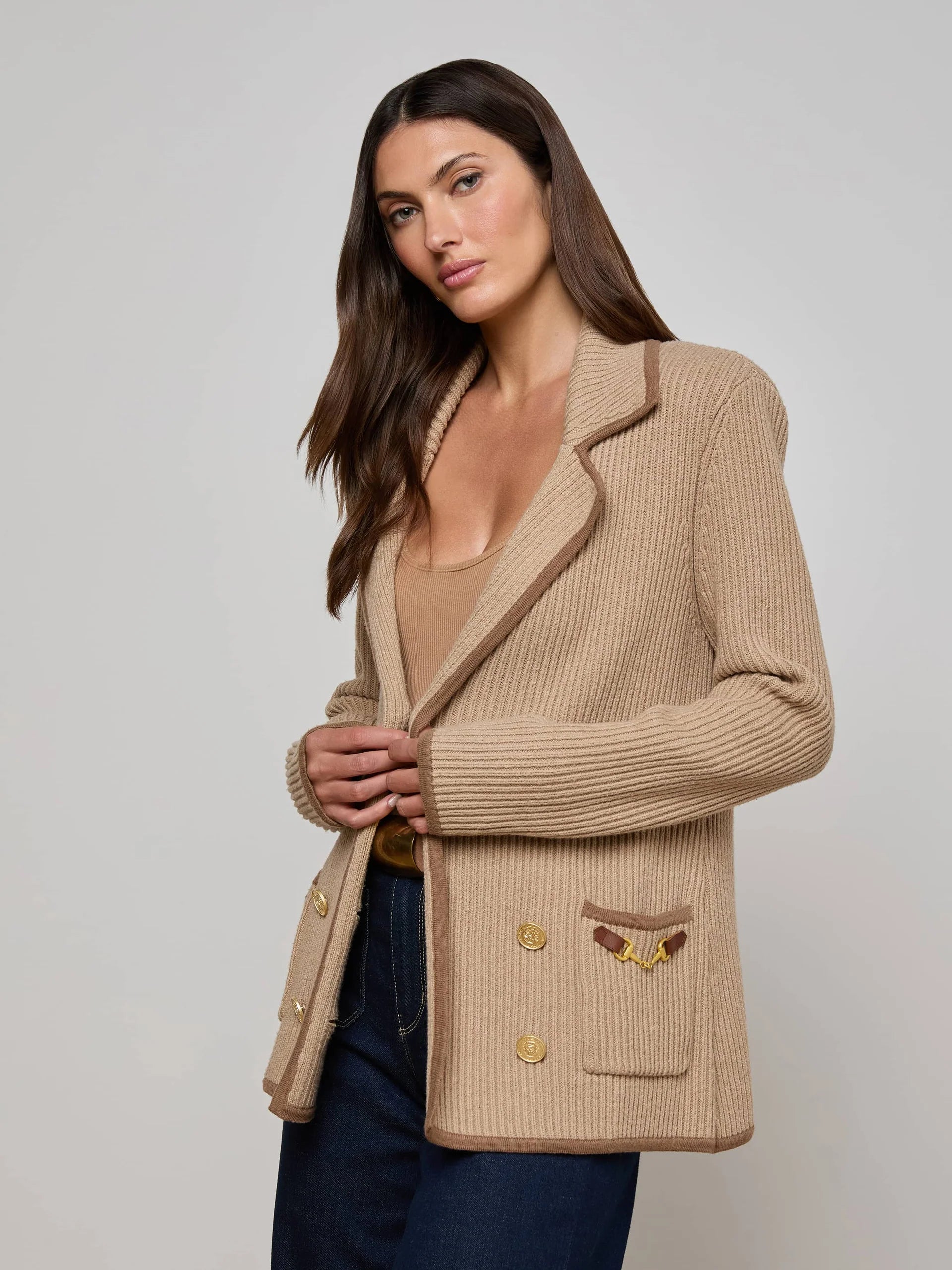 La80119 Tan Knit Blazer