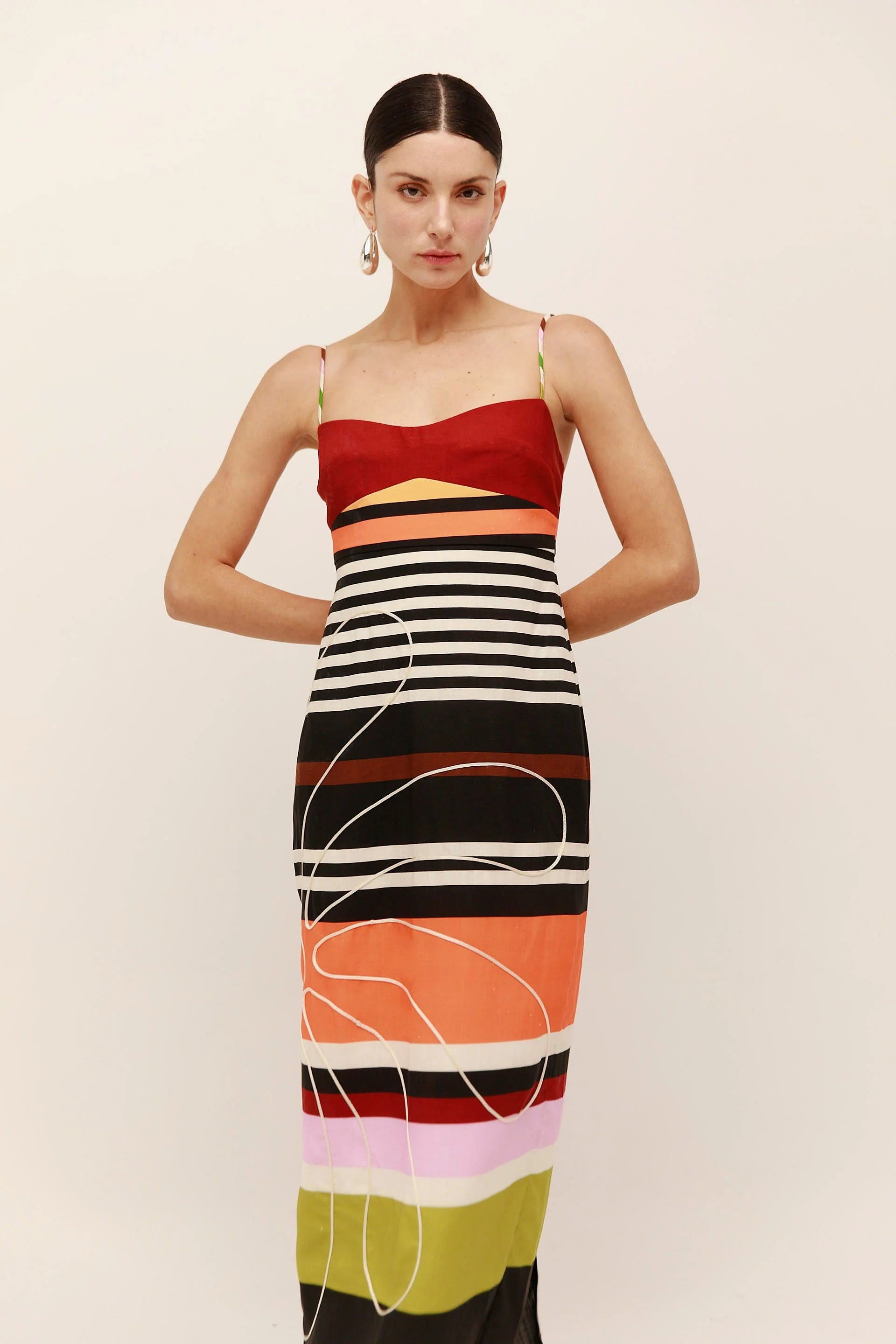 Ca413 Linen Striped Maxi Dress