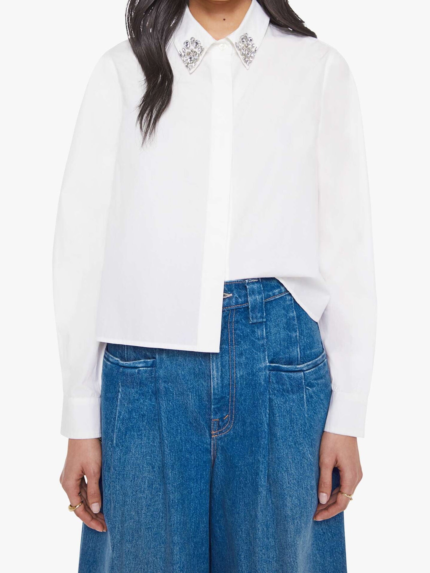 Mo1779 Embellished Collar Button Up