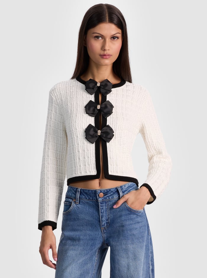 Alcc50855 Soft White Bow Embellished Cardigan