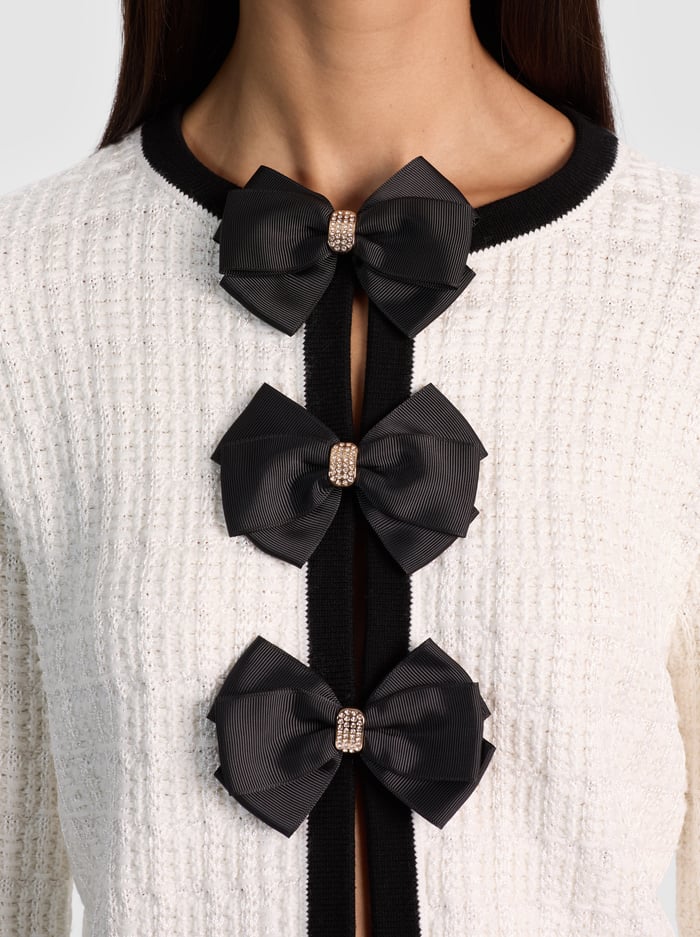 Alcc50855 Soft White Bow Embellished Cardigan