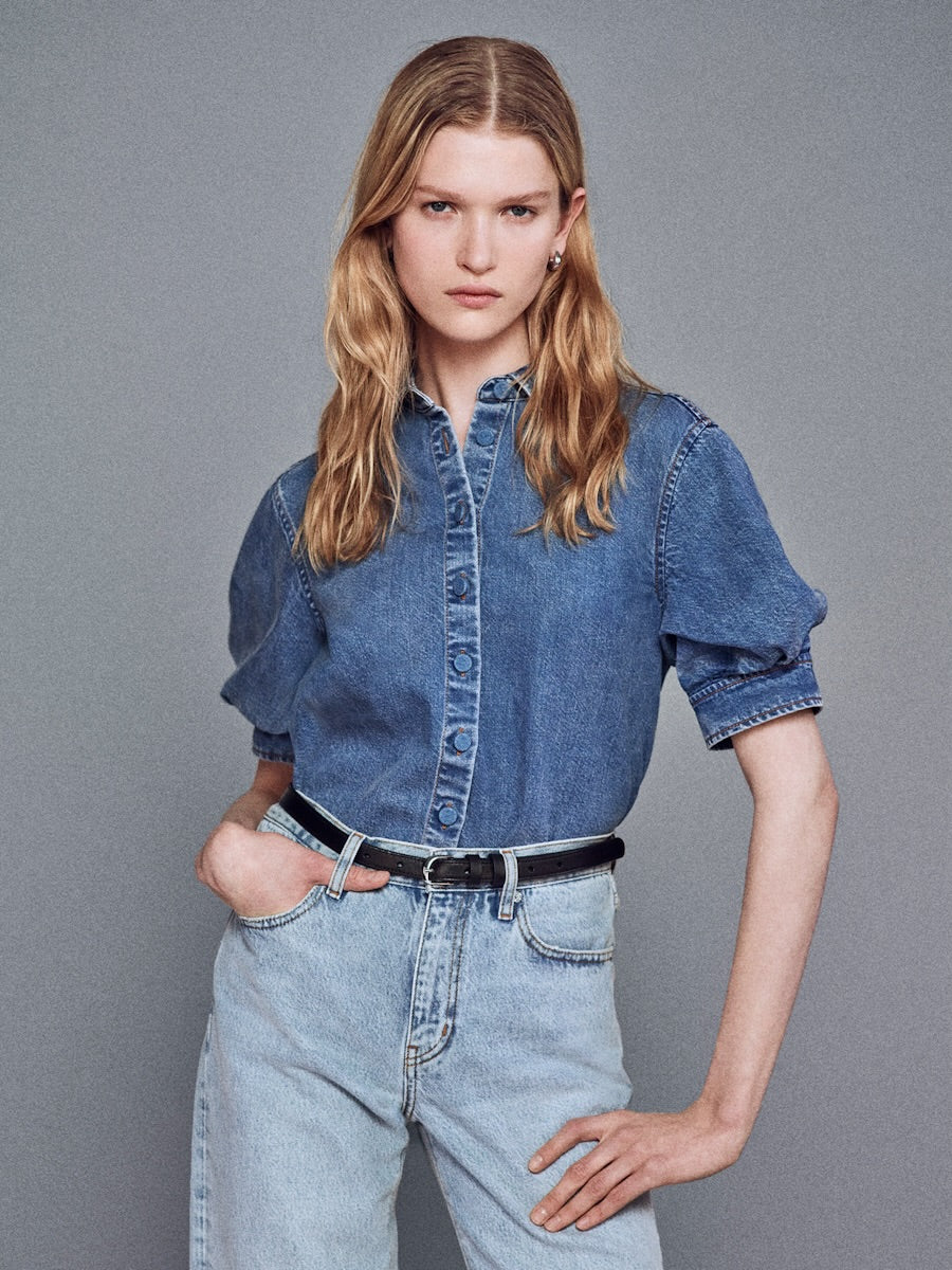 Frt744 Billow Sleeve Denim Top