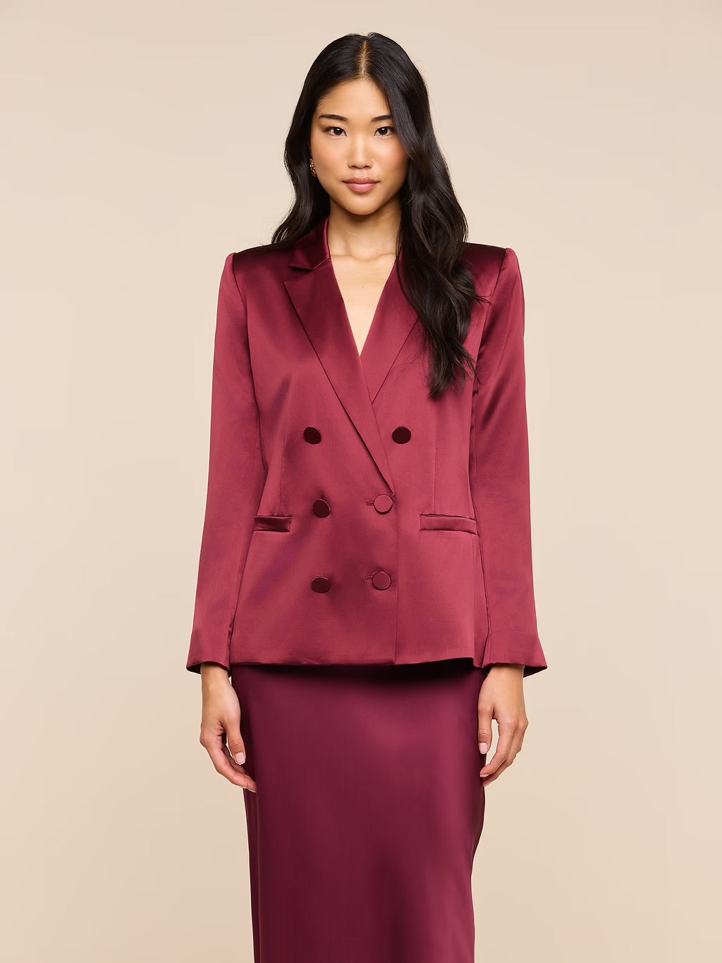 La10053 Merlot Satin Blazer