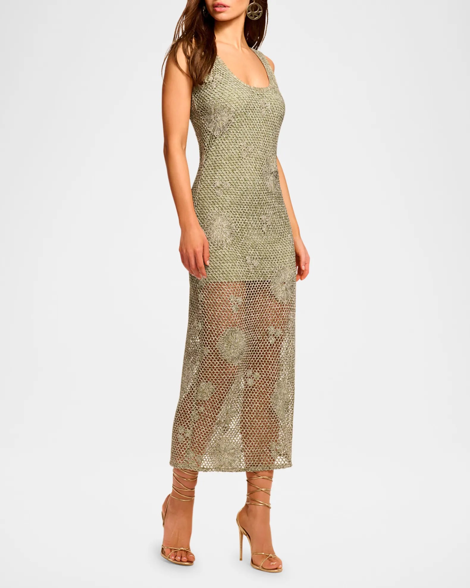 Raa3016 Metallic Crochet Dress