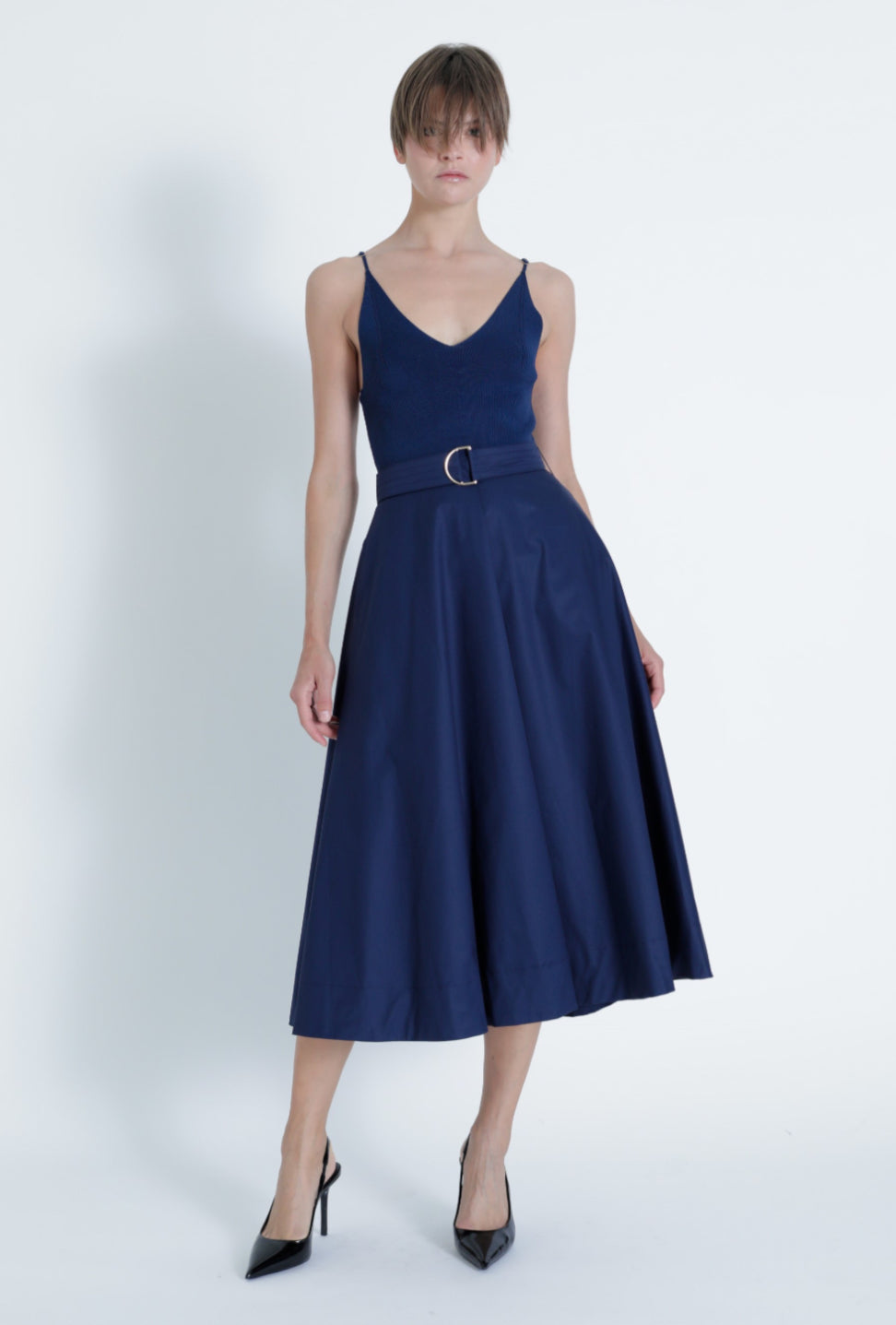 Ka51034 Navy Knit Midi Dress
