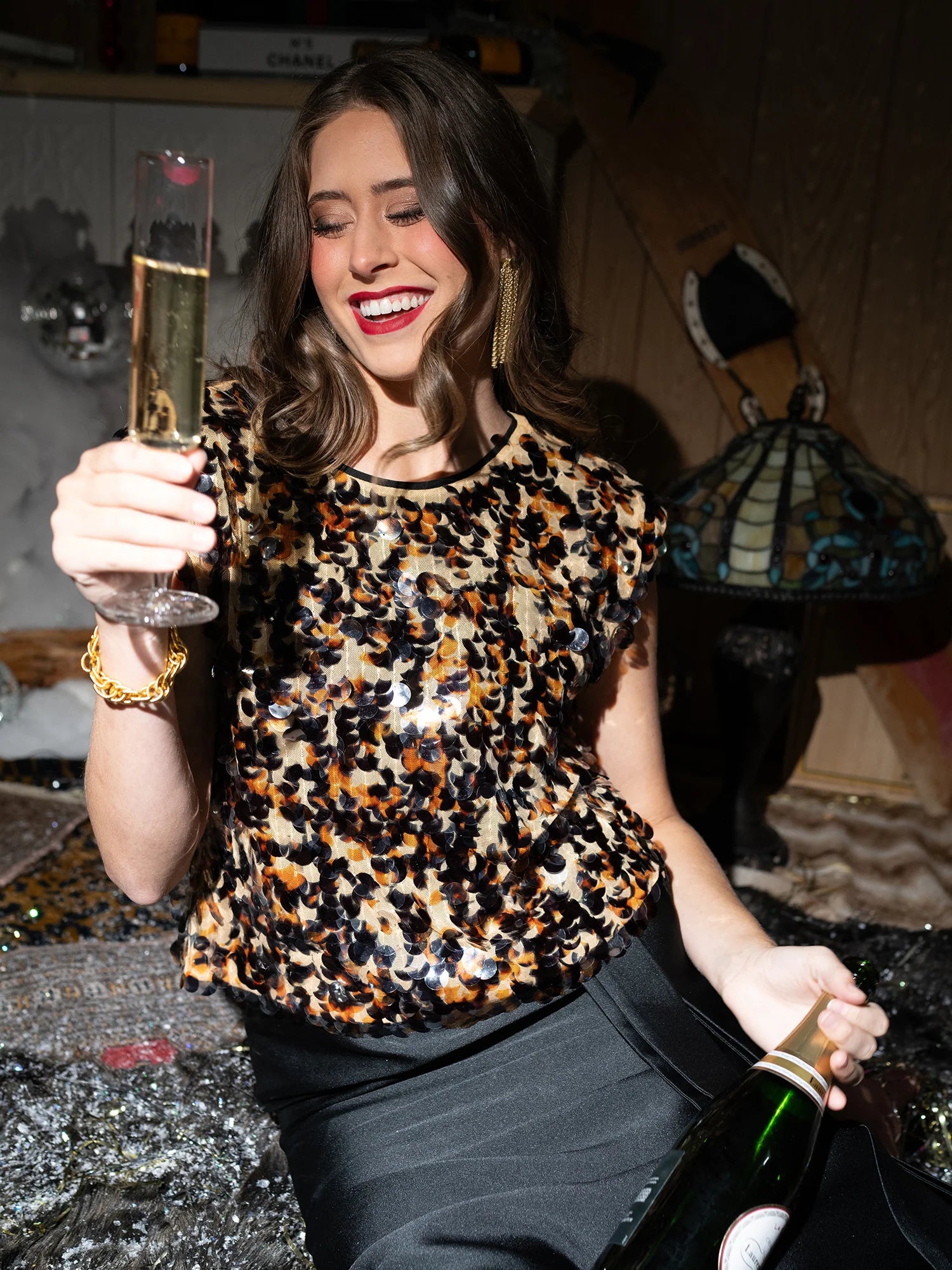 Em539 Tortoise Sequin Top