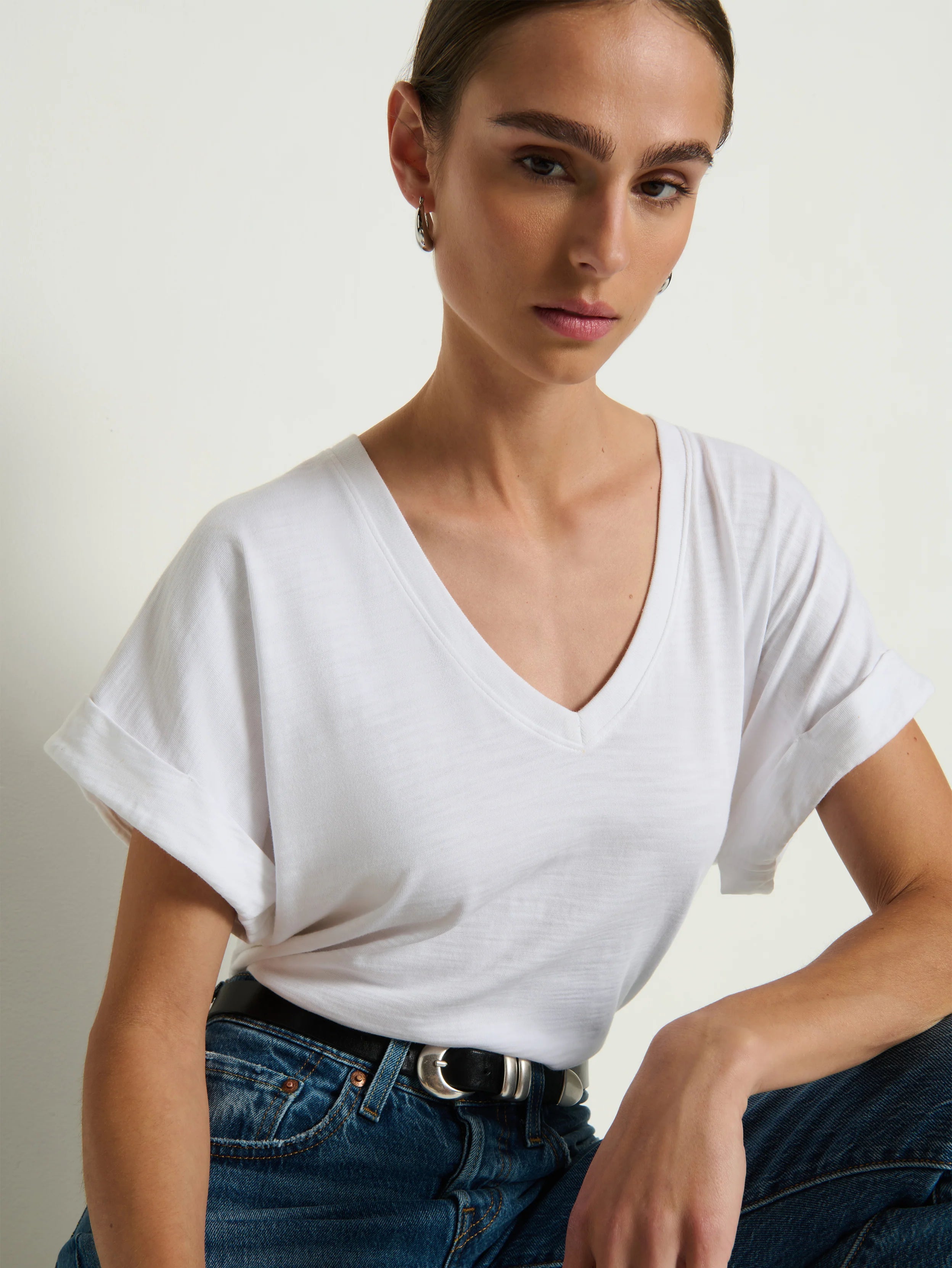 Na2329 Cuff Sleeve Tee - White