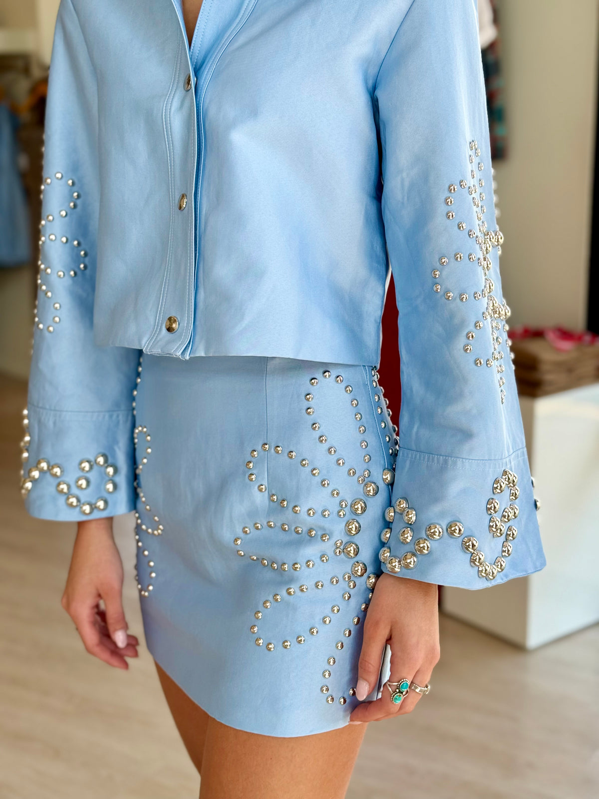 Wo5409 Blue Studded Jacket