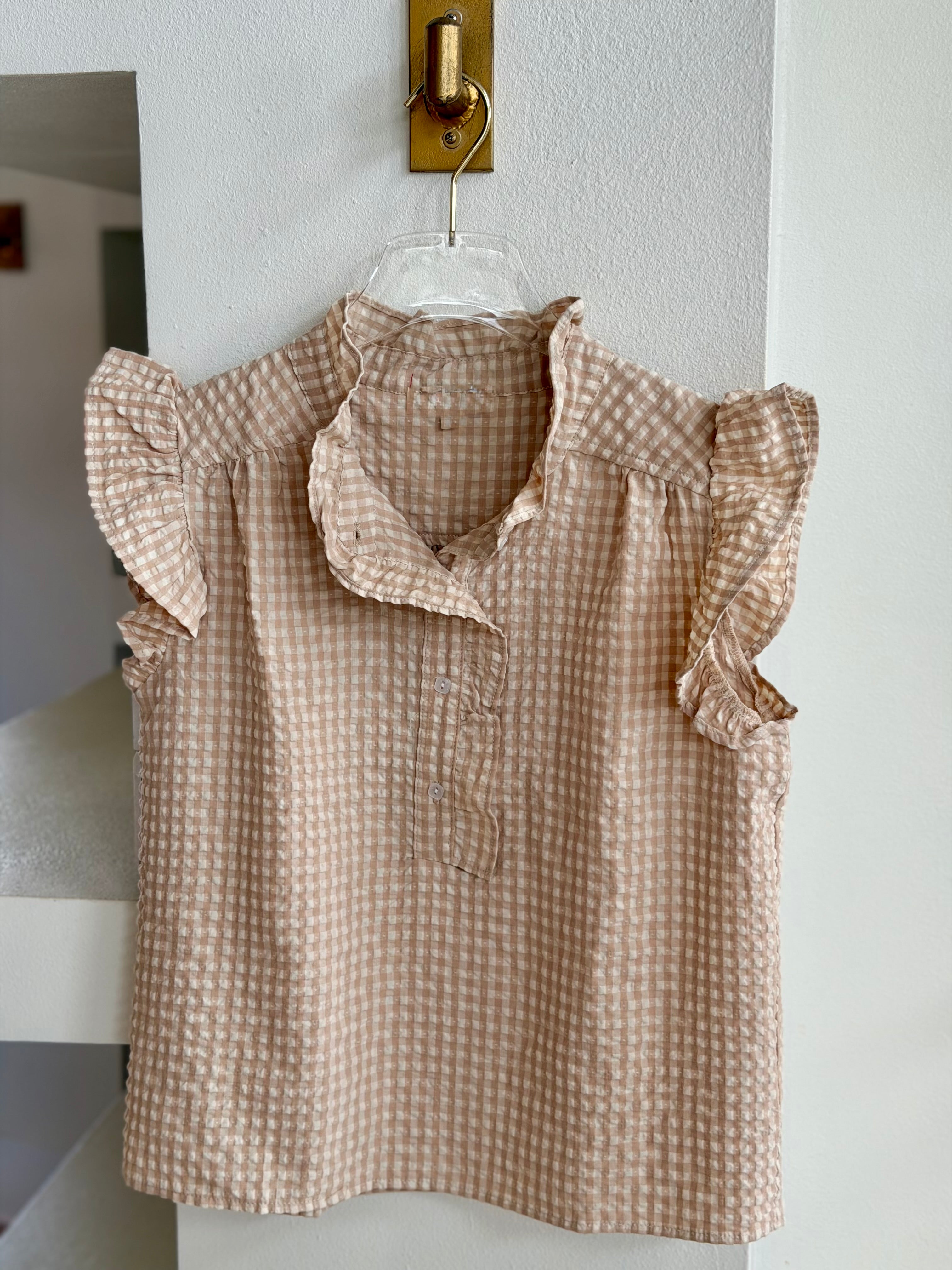 St1577 Tan Gingham Top
